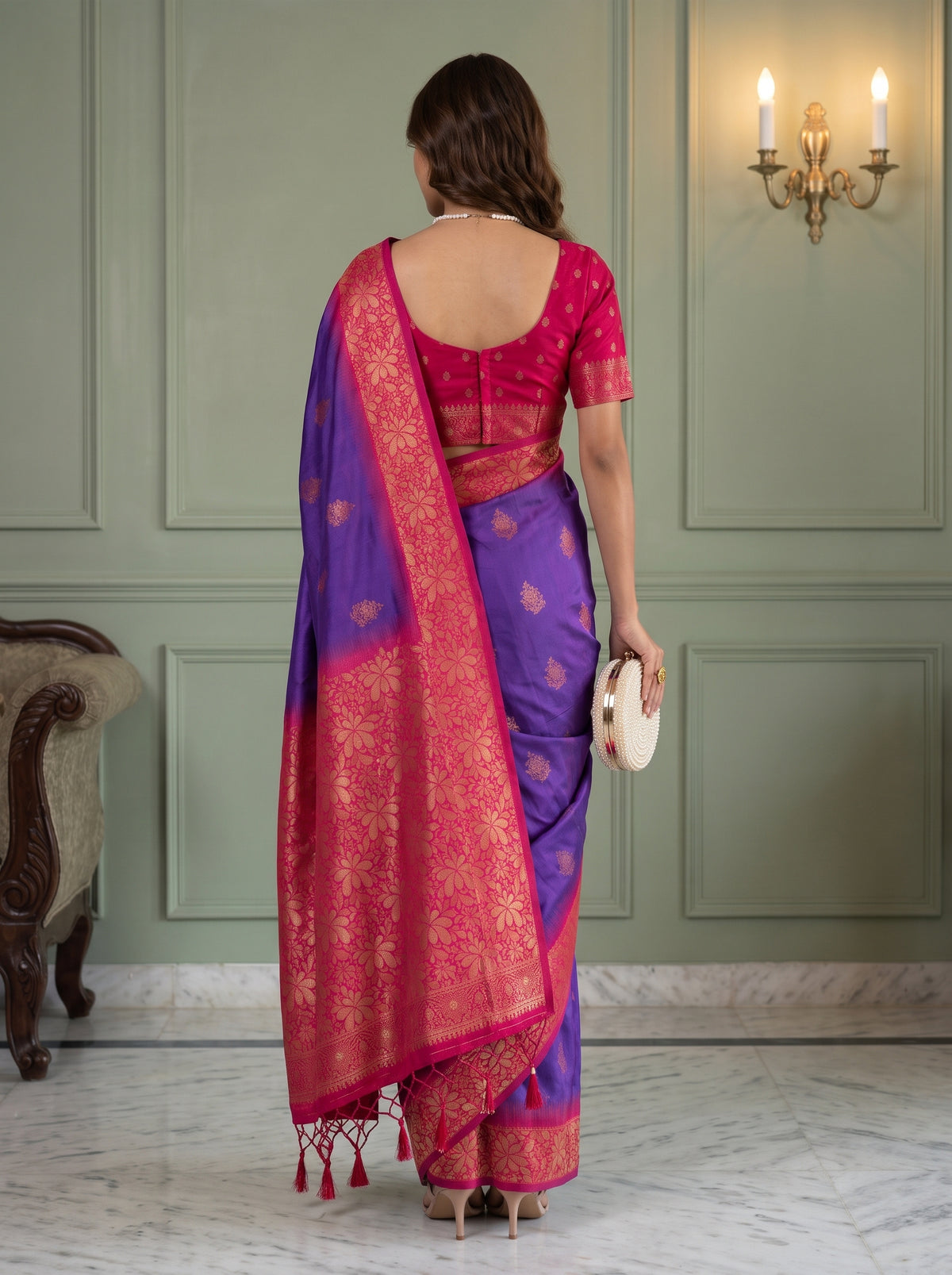 MIMOSA Purple Kanjivaram Saree — pose 2 styling detail