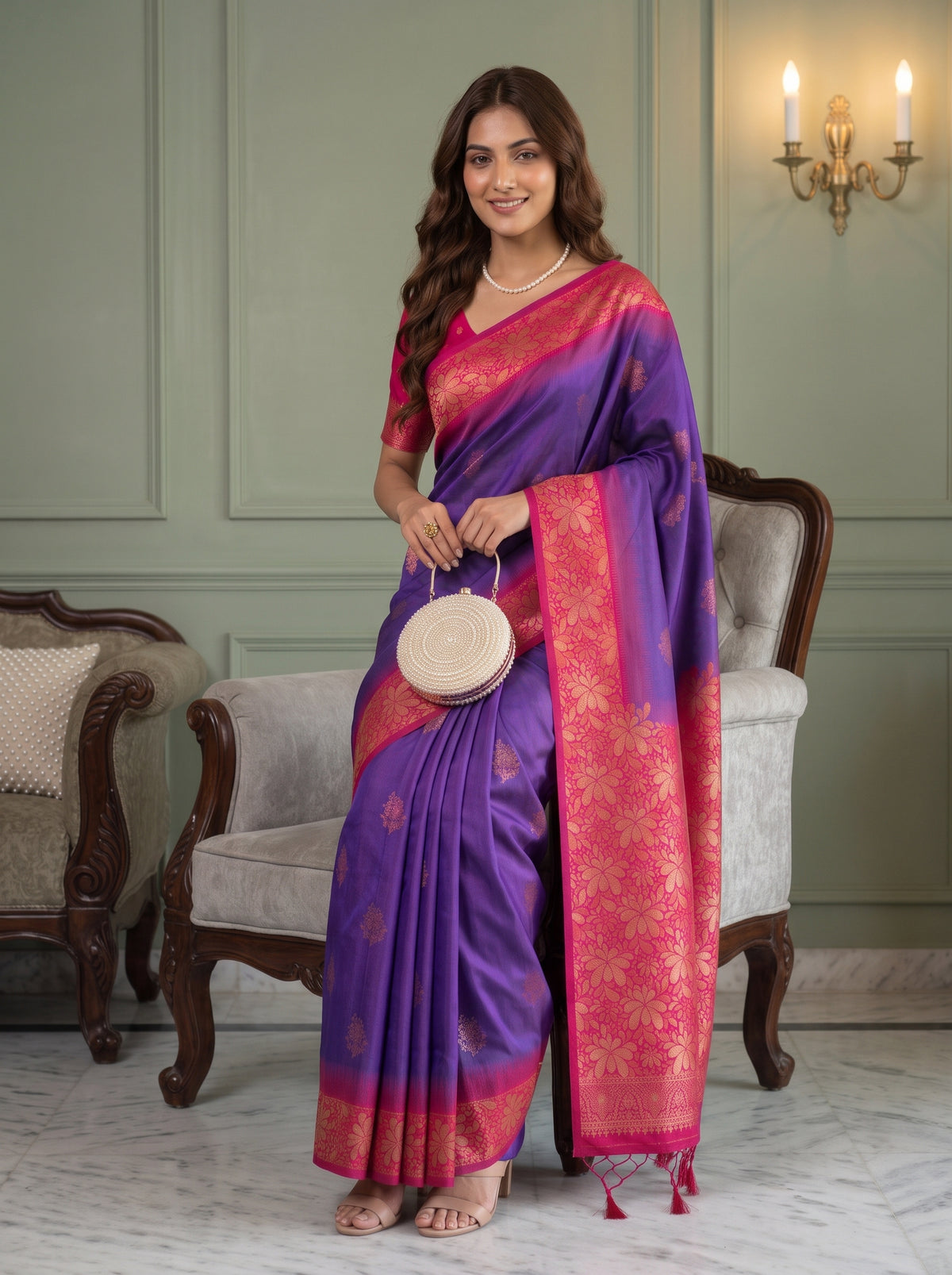 MIMOSA Purple Kanjivaram Saree — pose 8 styling detail