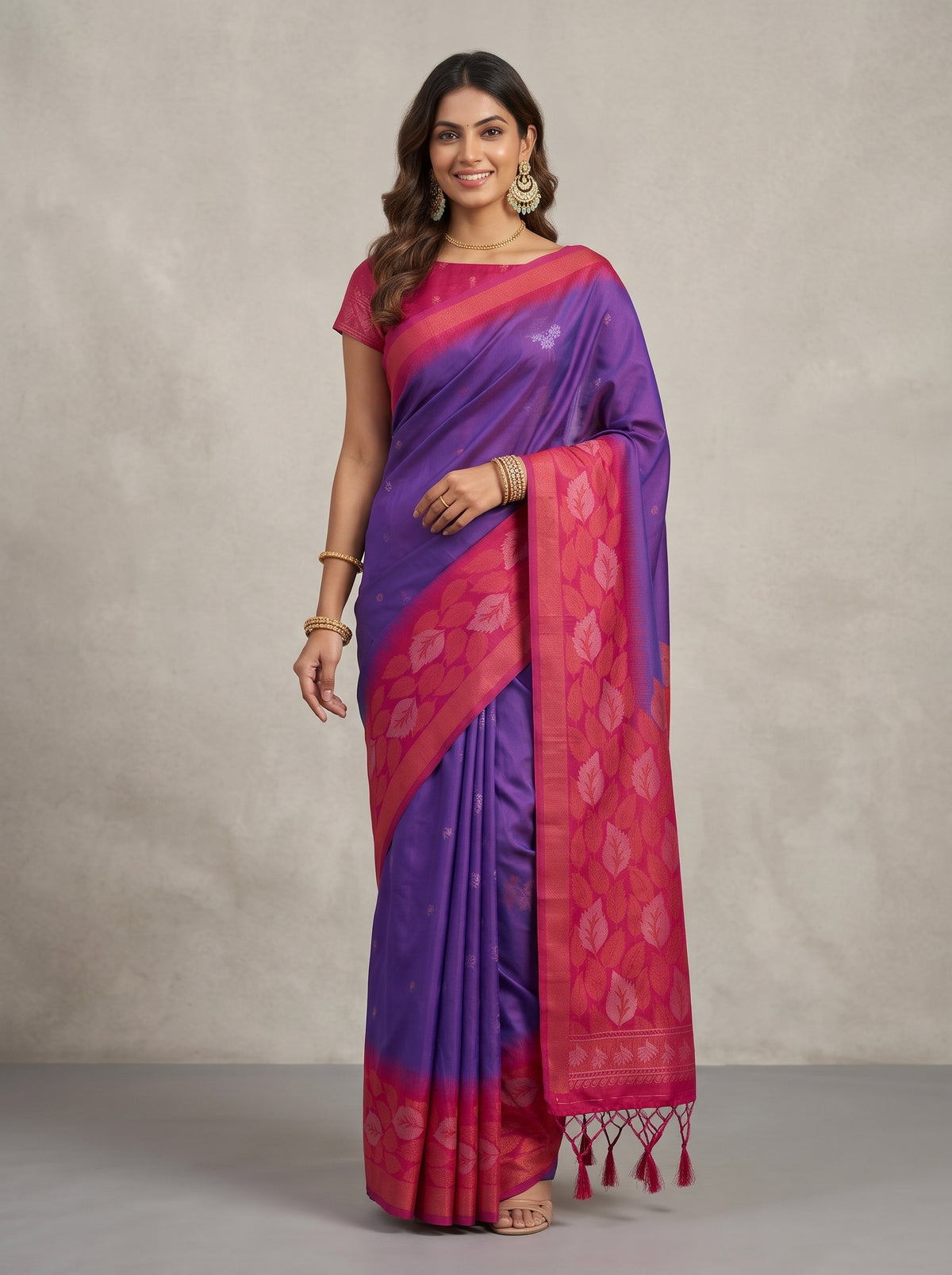 MIMOSA Violet Kanjivaram Art Silk Saree — AI Model lifestyle pose