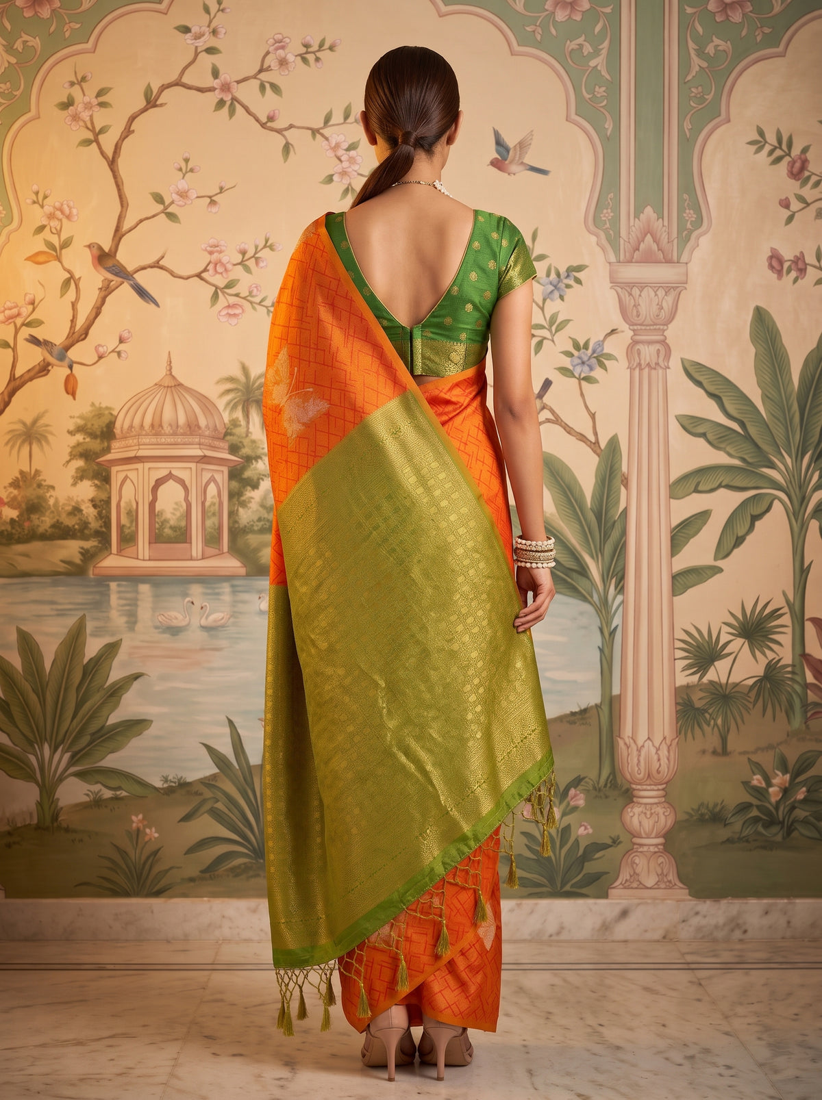 MIMOSA Gold Kanjivaram Art Silk Saree — pallu and body shot