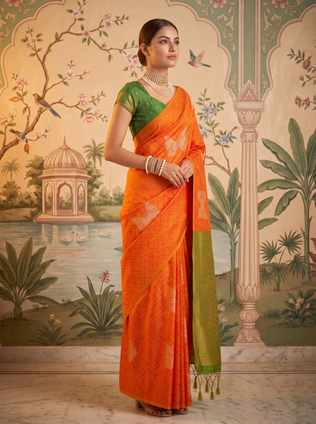 MIMOSA Gold Kanjivaram Saree — pose 5 styling detail