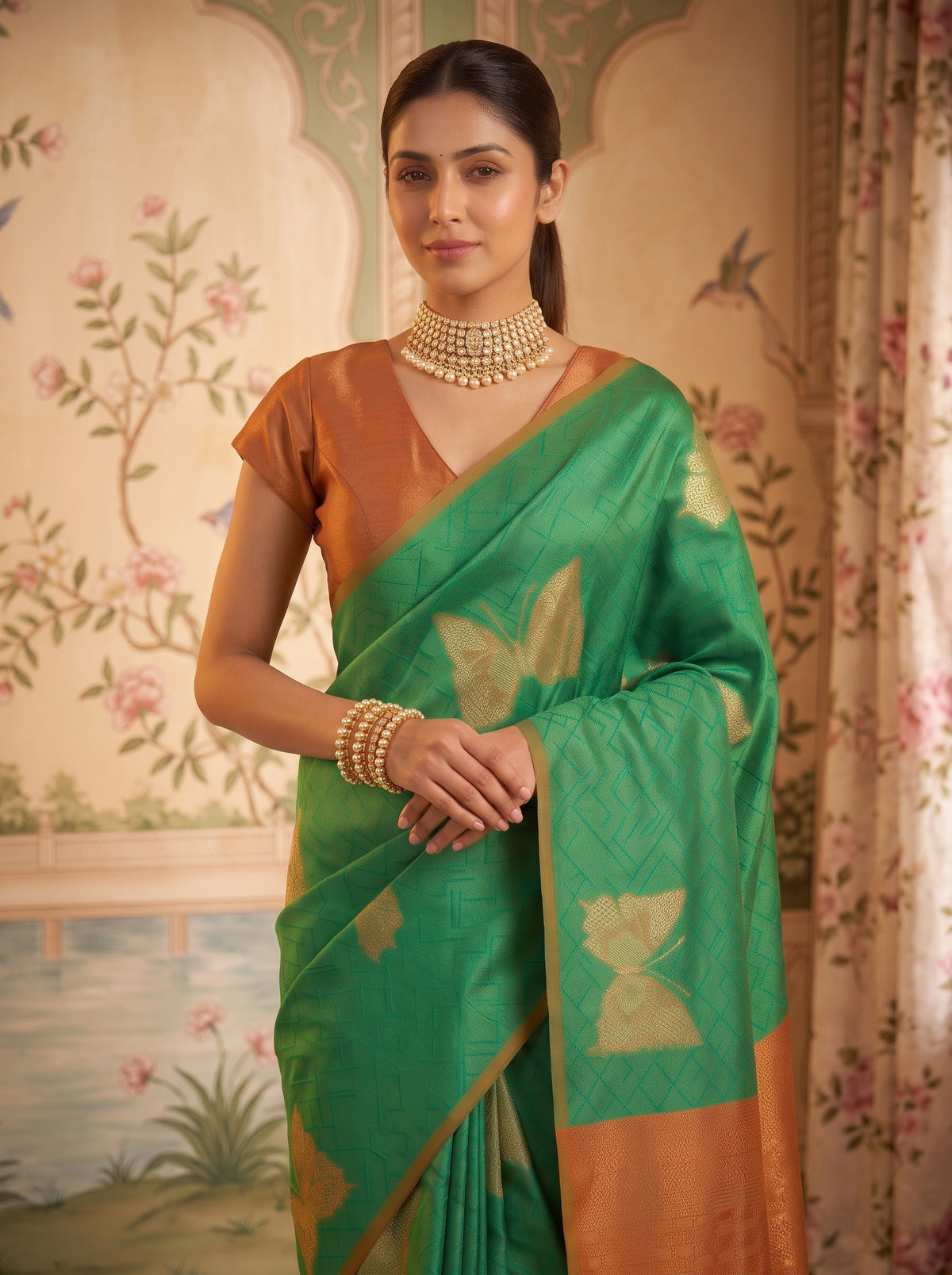 MIMOSA Rama Kanjivaram Saree — pose 10 styling detail