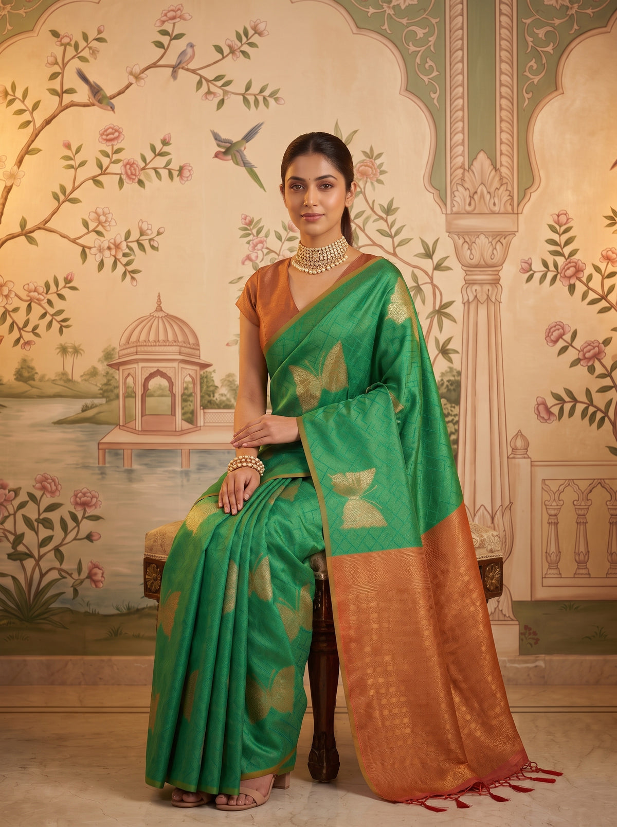 MIMOSA Rama Kanjivaram Saree — pose 8 styling detail