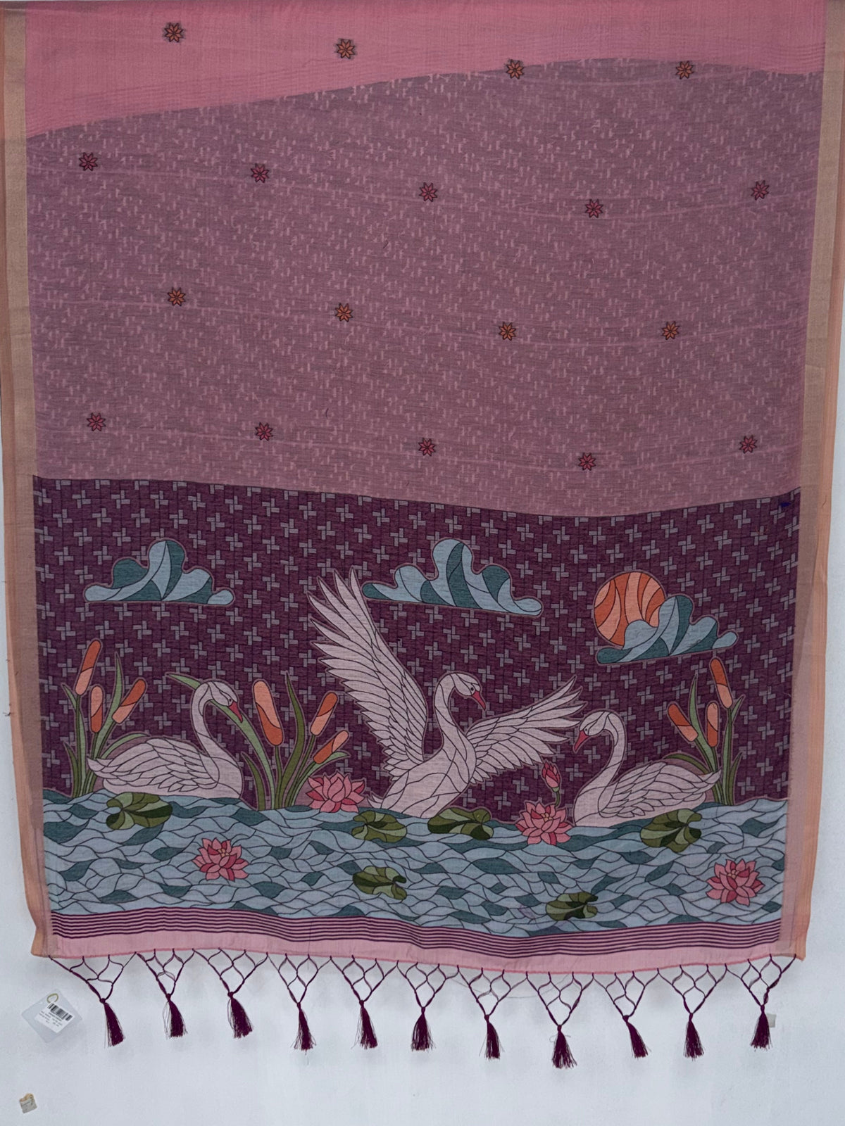MIMOSA Pink Bhagalpuri Cotton Saree — pallu and zari work detail
