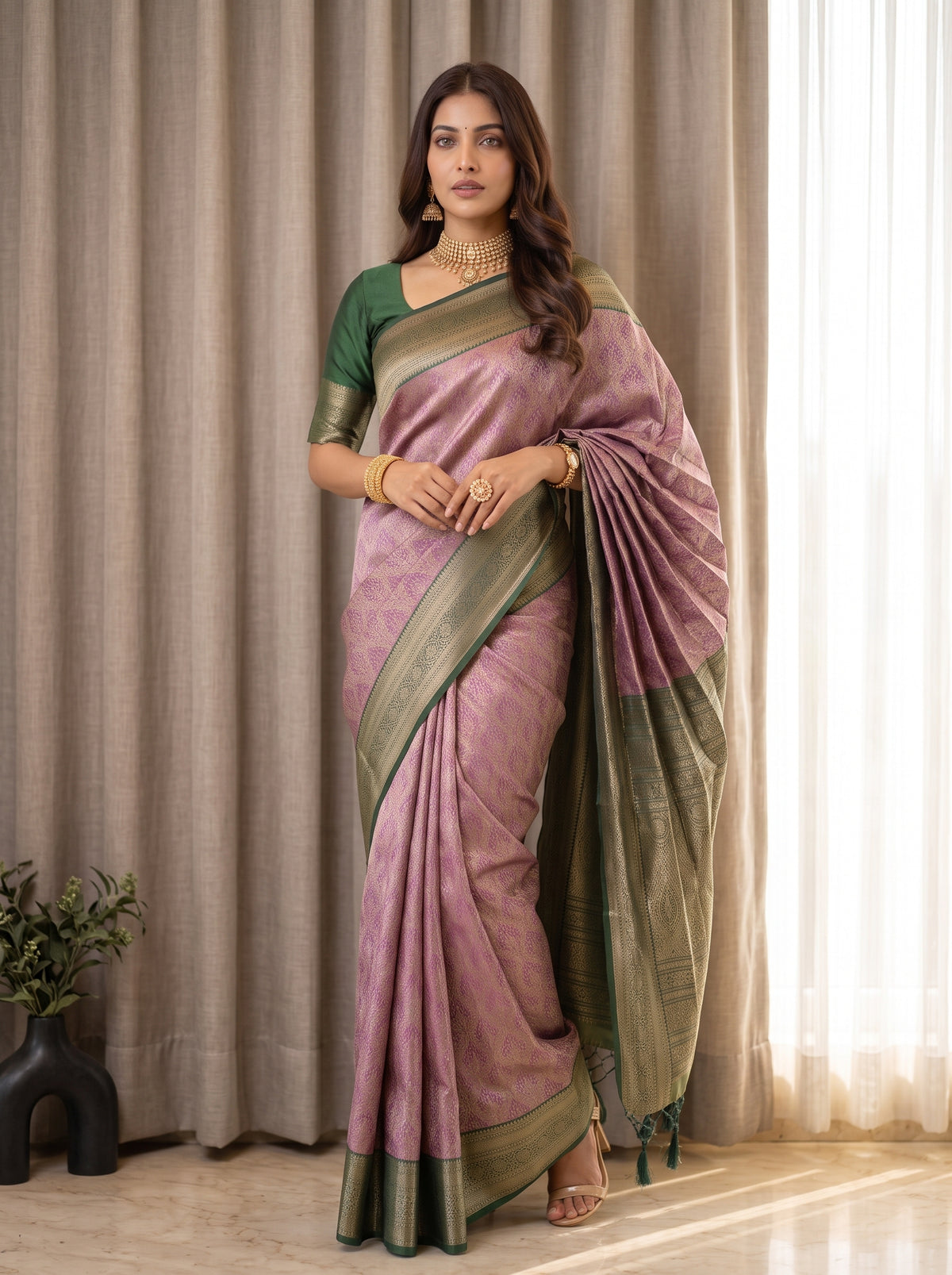 MIMOSA Magenta Kanjivaram Saree — pose 5 styling detail