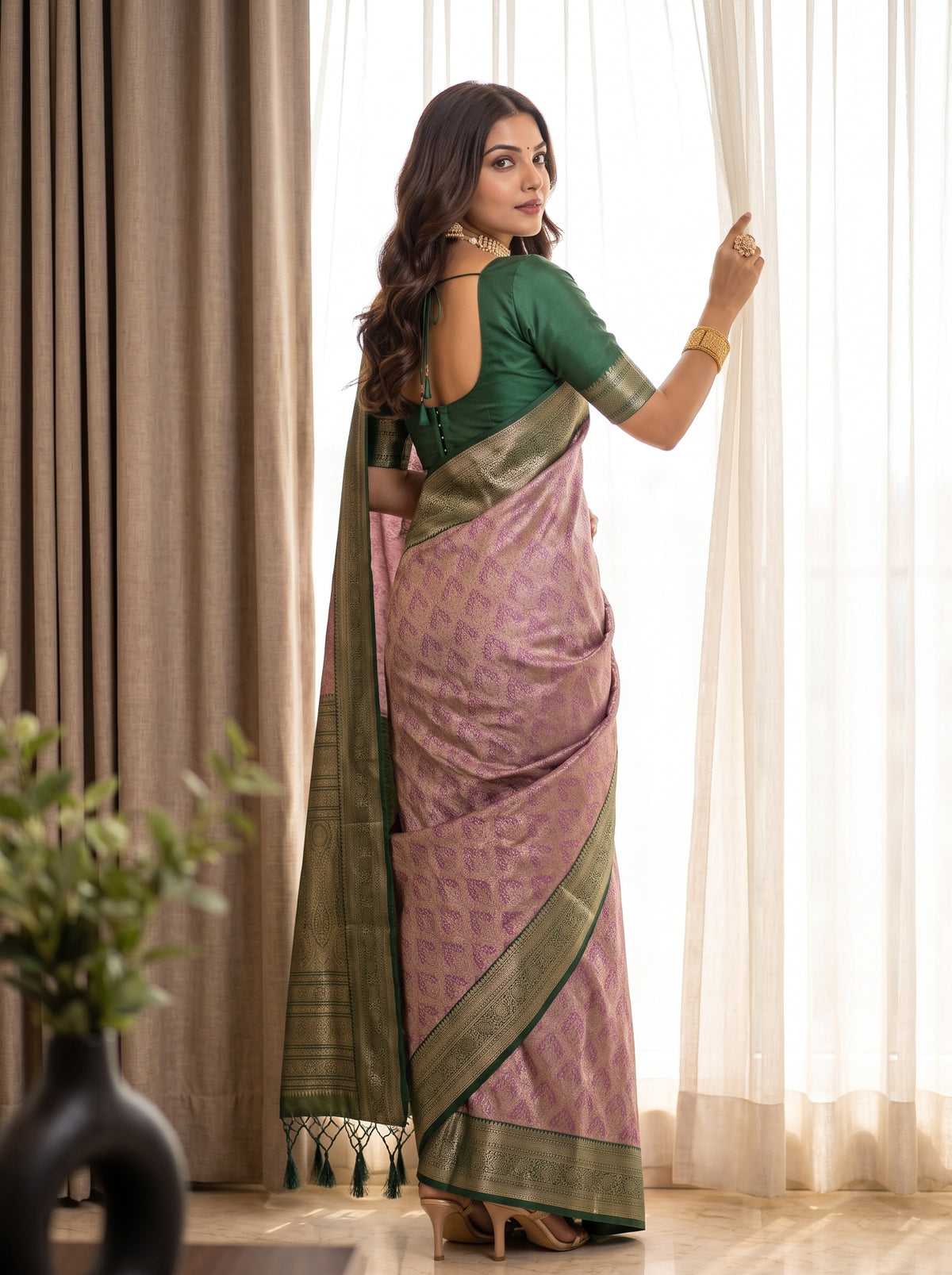 MIMOSA Magenta Kanjivaram Saree — pose 7 styling detail