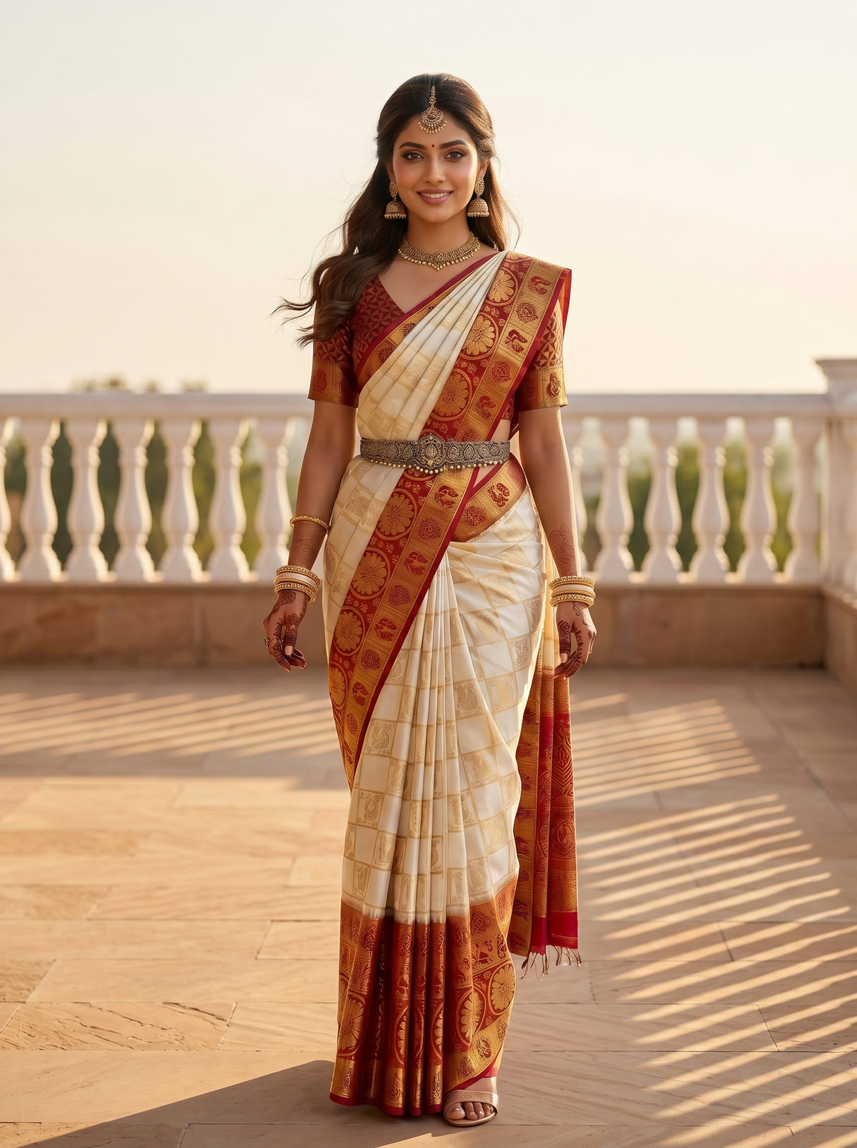 MIMOSA White Kanjivaram Art Silk Saree — pose 6 styling detail