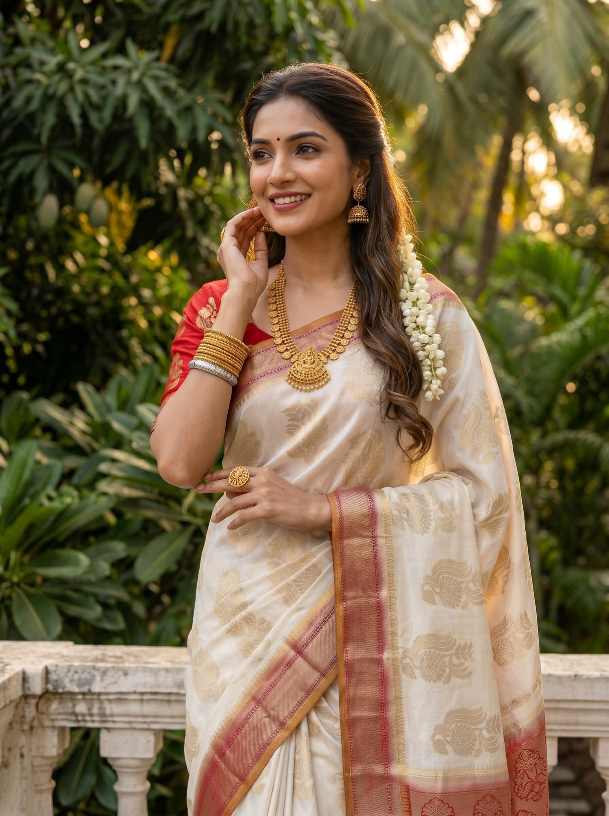 MIMOSA White Kanjivaram Art Silk Saree — pose 10 styling detail