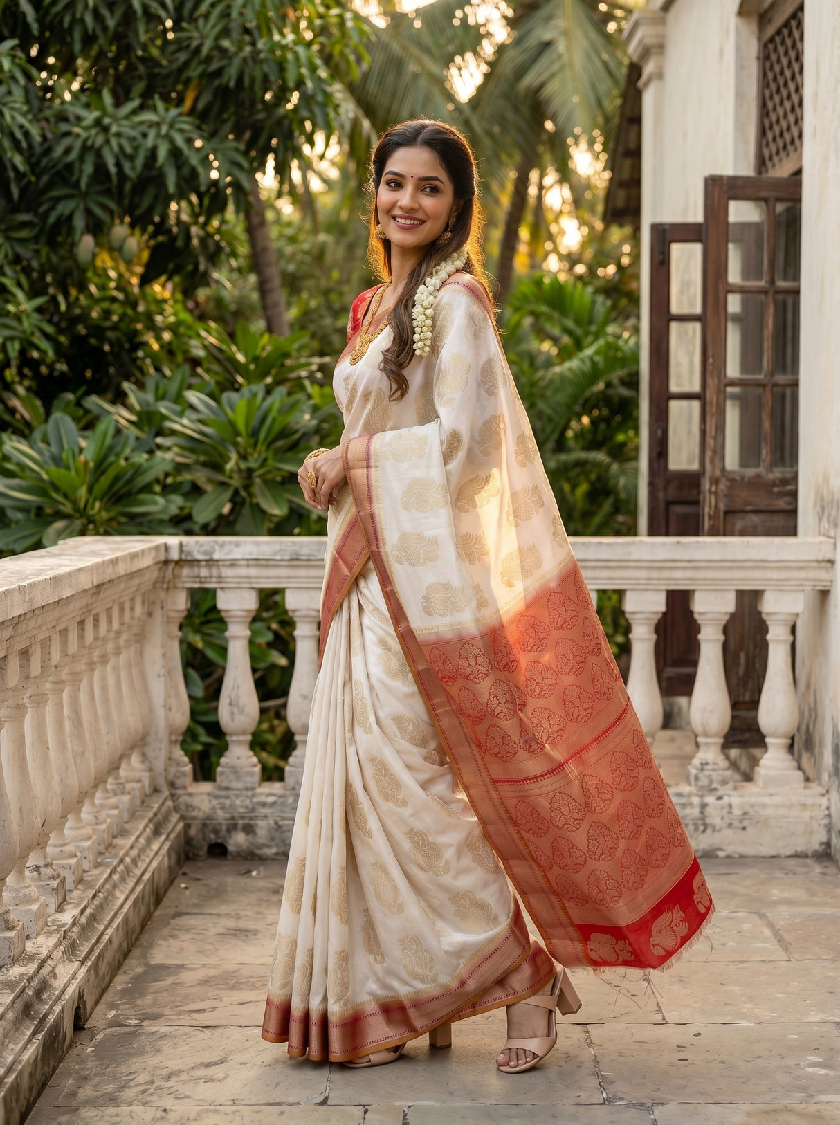 MIMOSA White Kanjivaram Art Silk Saree — pose 9 styling detail
