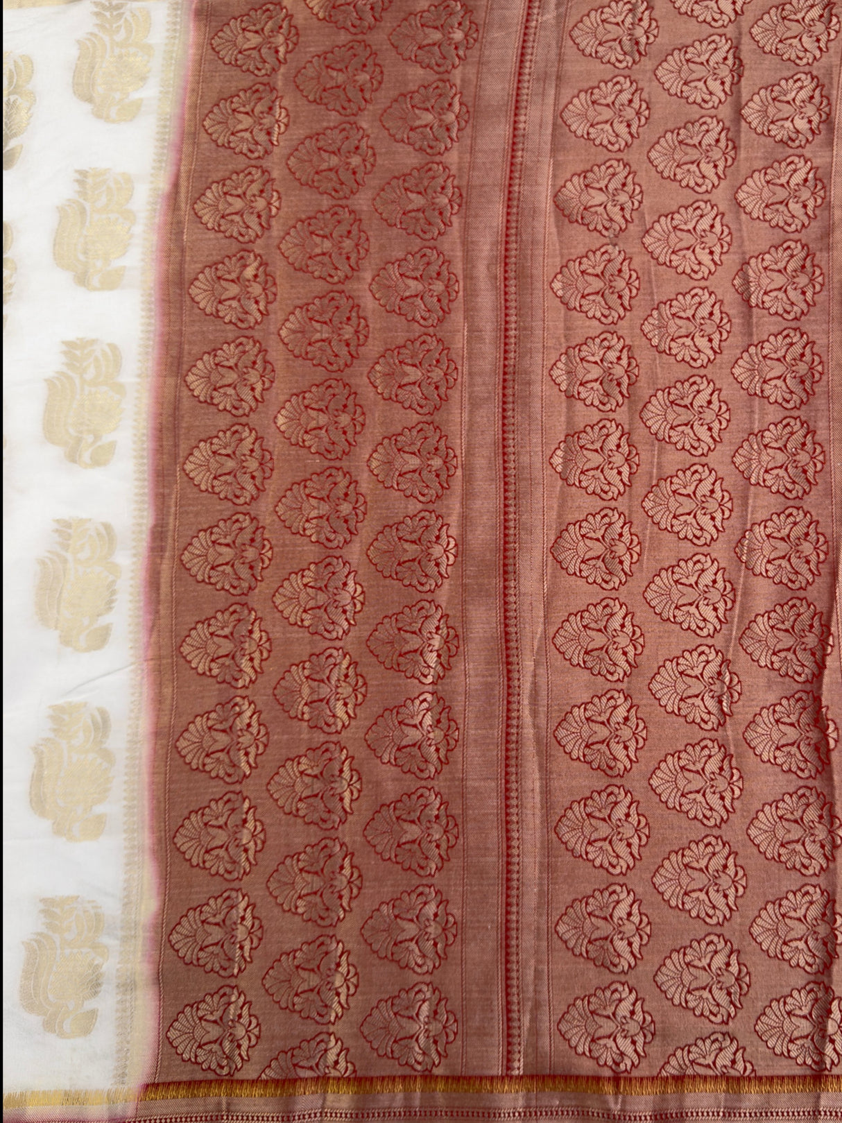 MIMOSA White Kanjivaram Art Silk Saree — pallu and zari work detail