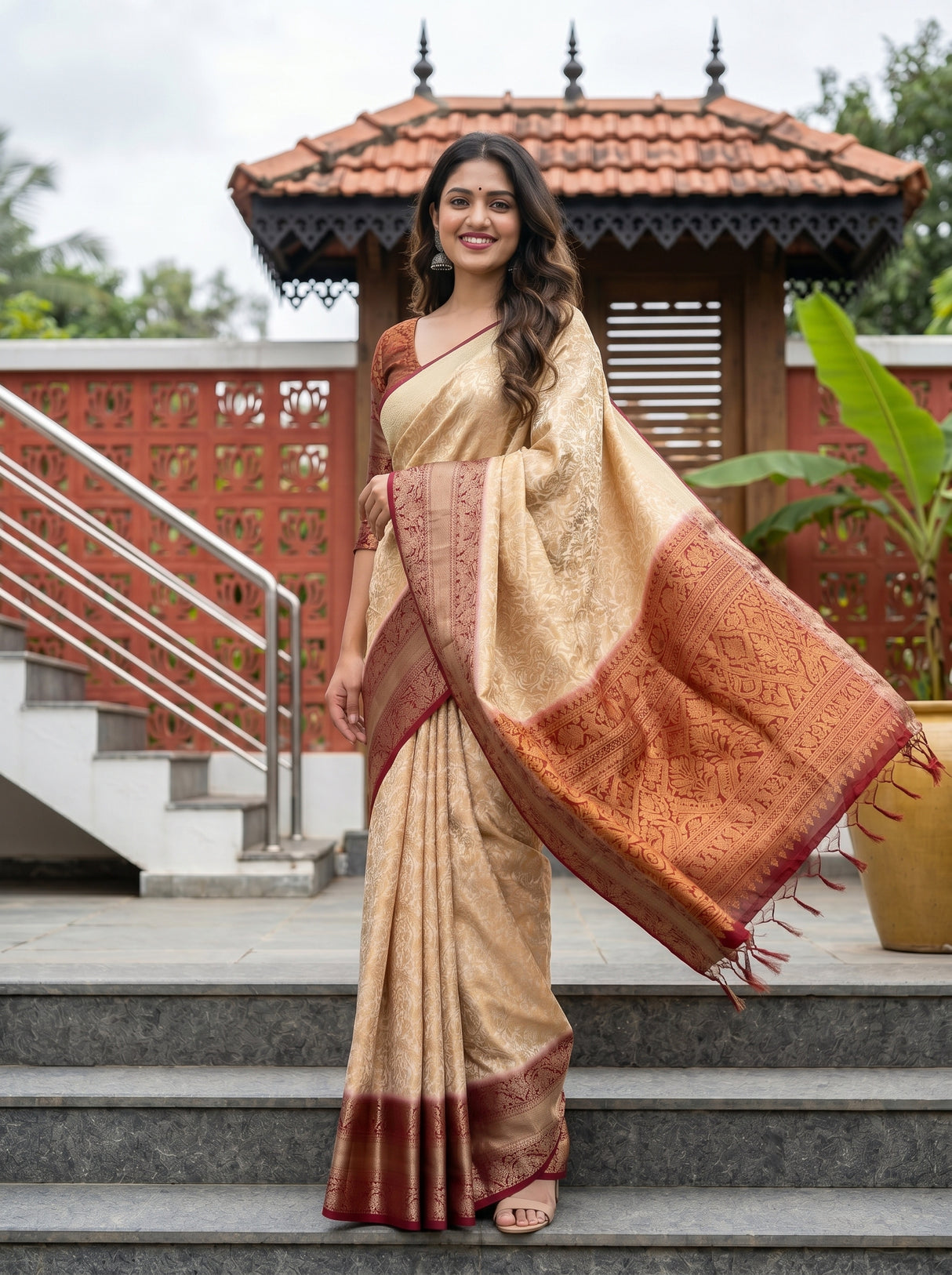 MIMOSA White Kanjivaram Saree — pose 9 styling detail