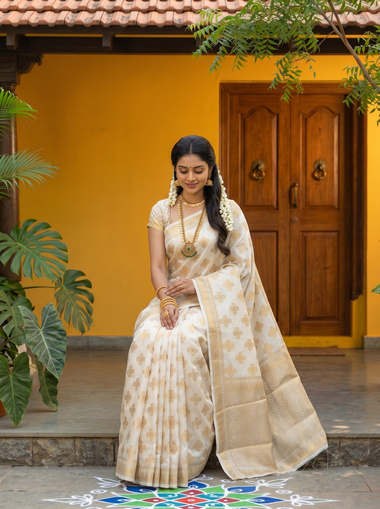 MIMOSA White Mysore Silk Saree — pose 8 styling detail