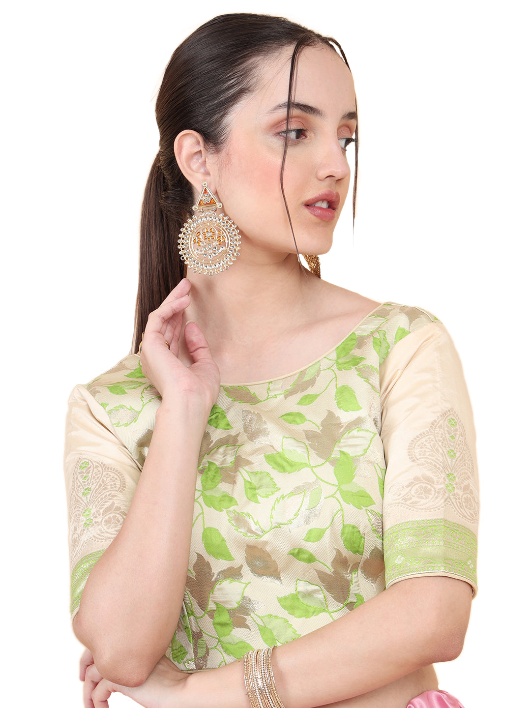 Mimosa Beige Woven Design Readymade Blouse