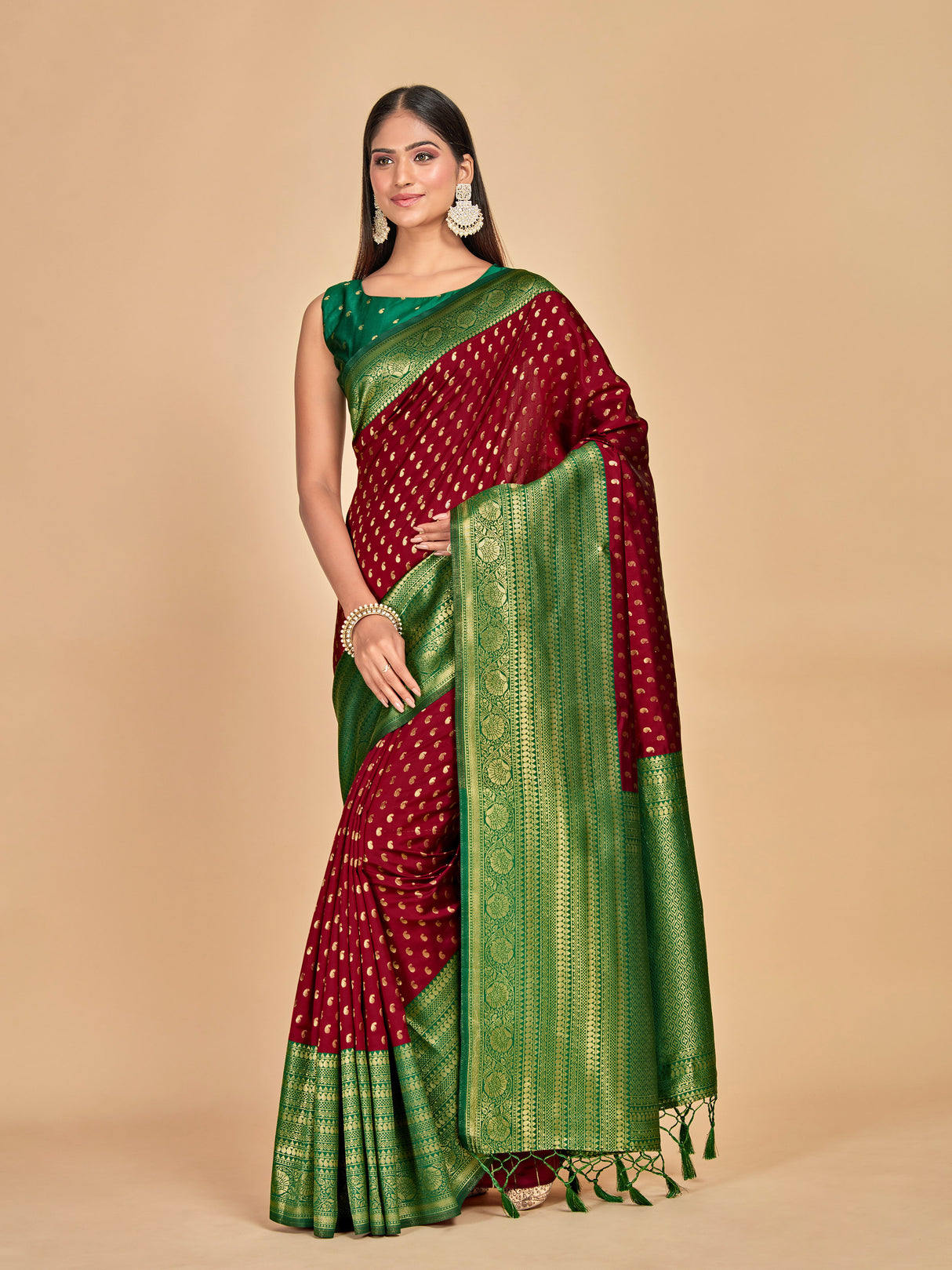 Mimosa Women's Woven Design Kanjivaram Art Silk Saree With Blouse Piece : SA00001276MRFREE