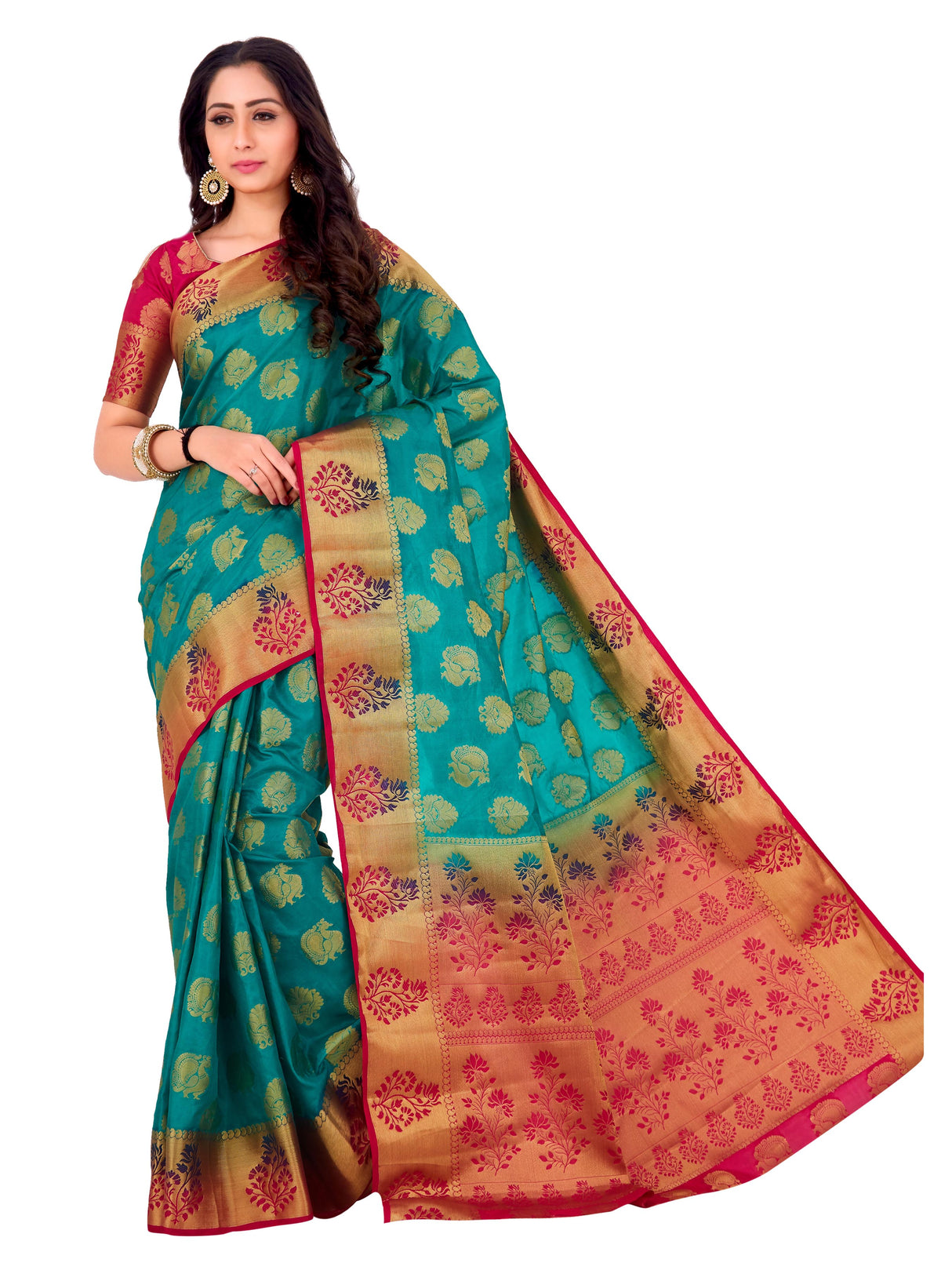 Mimosa Womens Art Silk Saree Kanjivaram Rama Color