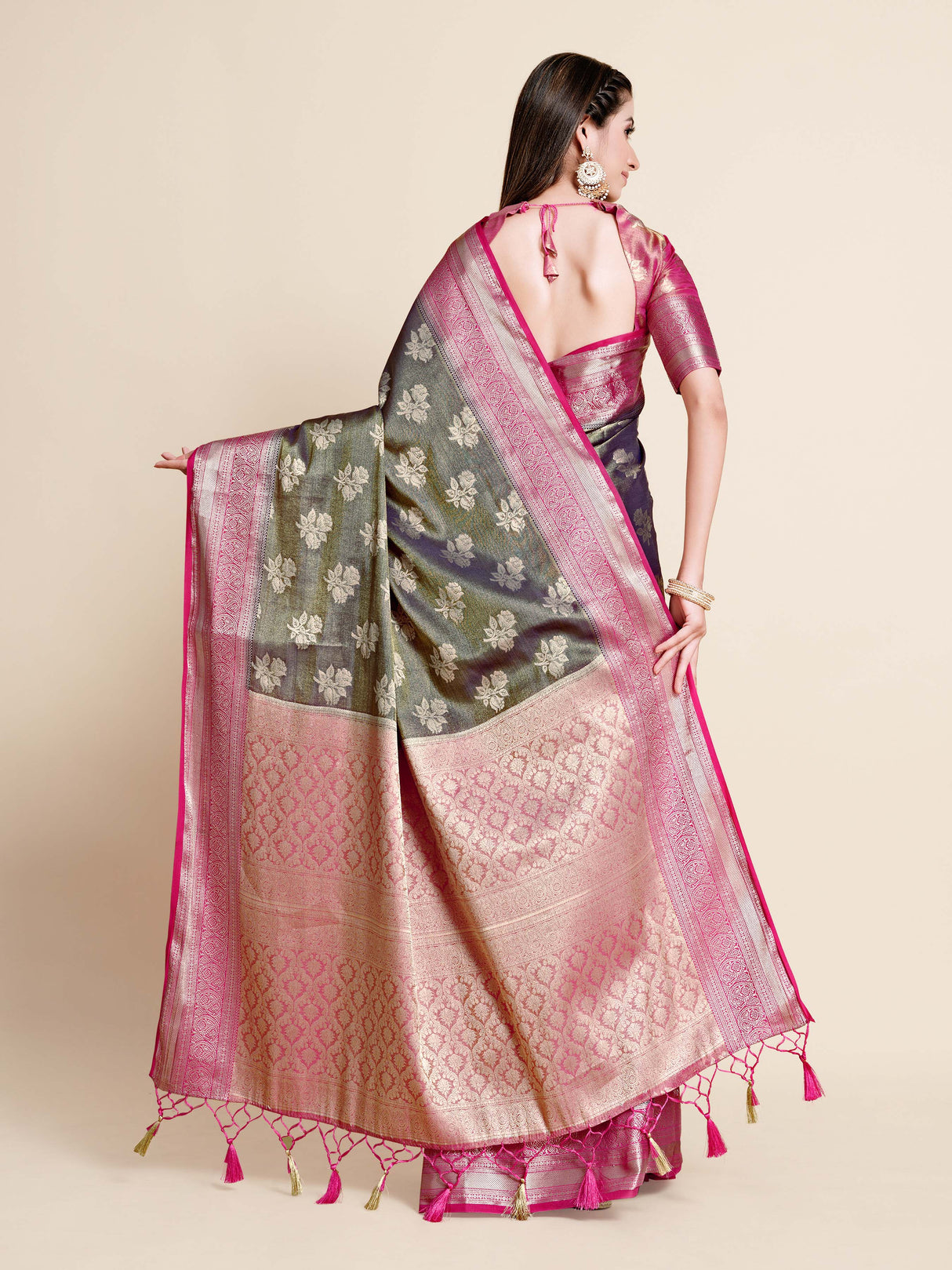 Mimosa Womens Art Silk Saree Kanjivaram Navy Blue Color