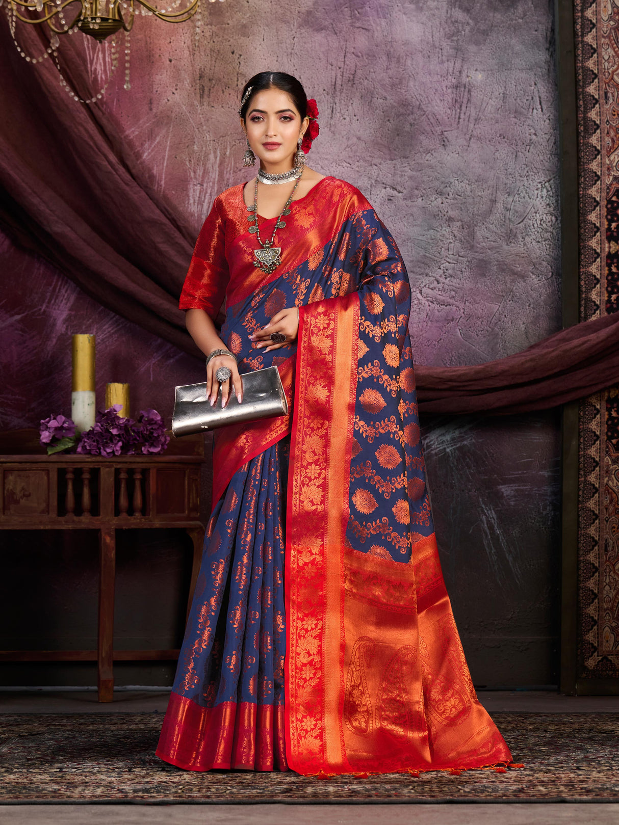 Mimosa Women's Woven Design Kanjivaram Art Silk Saree With Blouse Piece : SA0000913NV