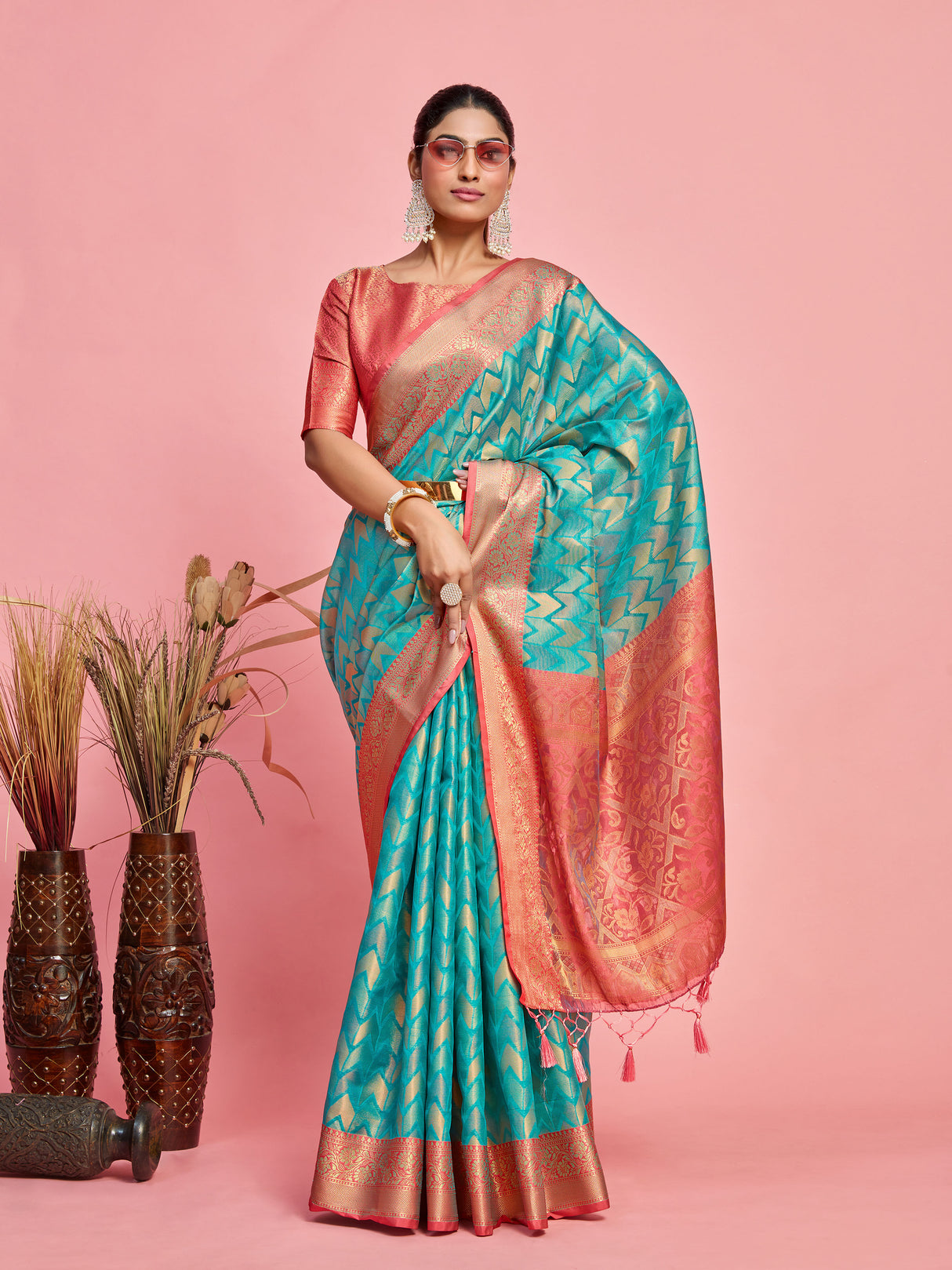 Mimosa Women's Woven Design Kanjivaram Art Silk Saree With Blouse Piece : SA00001227SFFREE