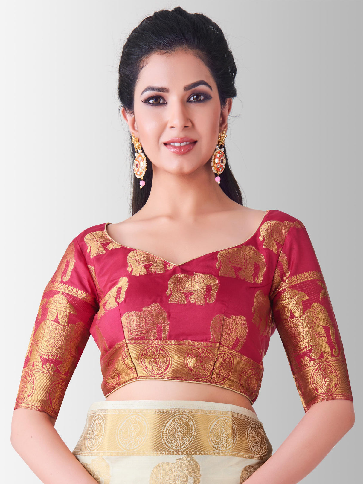 Mimosa Womens Art Silk Saree Kanjivaram Halfwhite Color