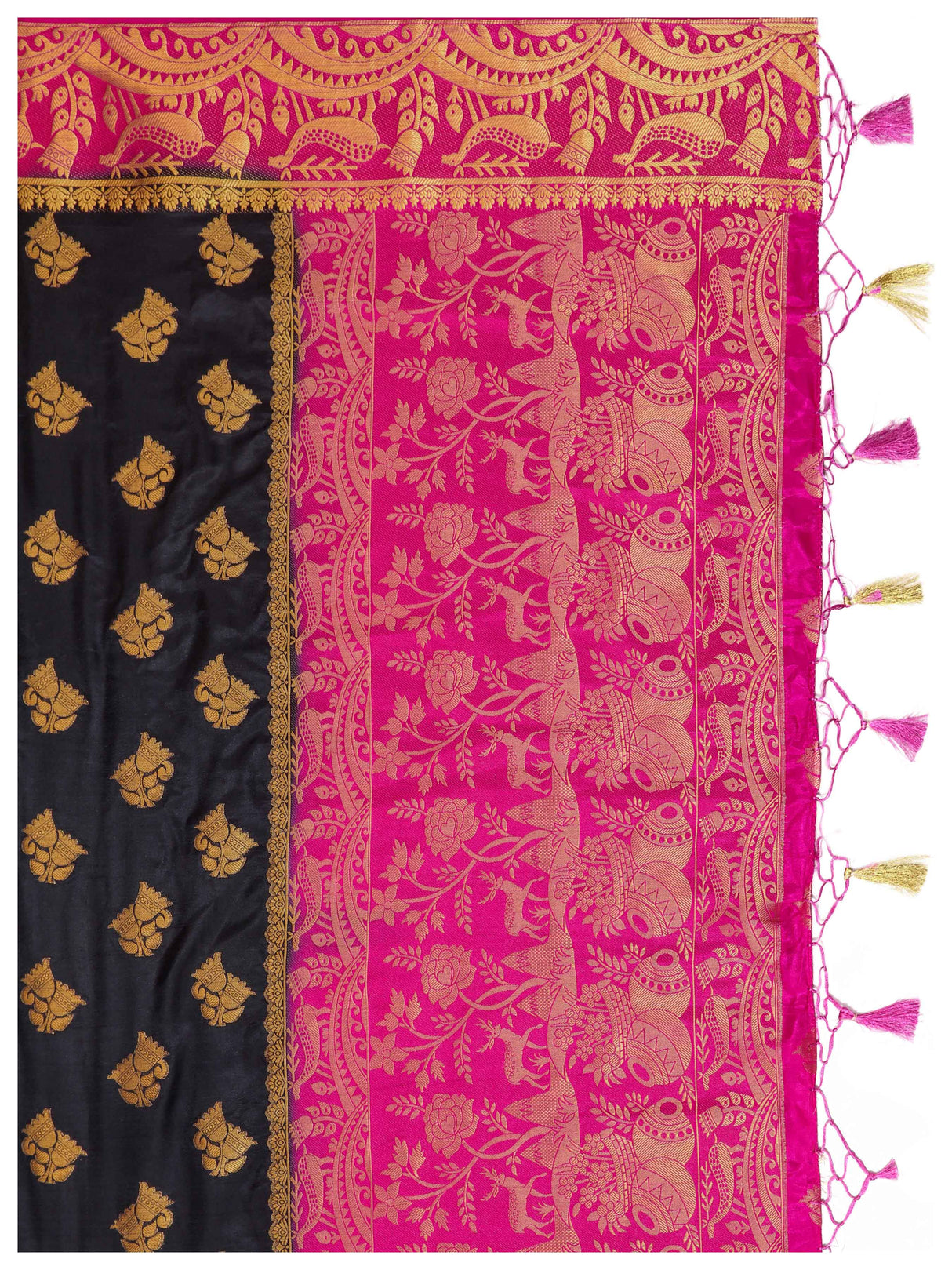 Mimosa Womens Art Silk Saree Kanjivaram Black Color