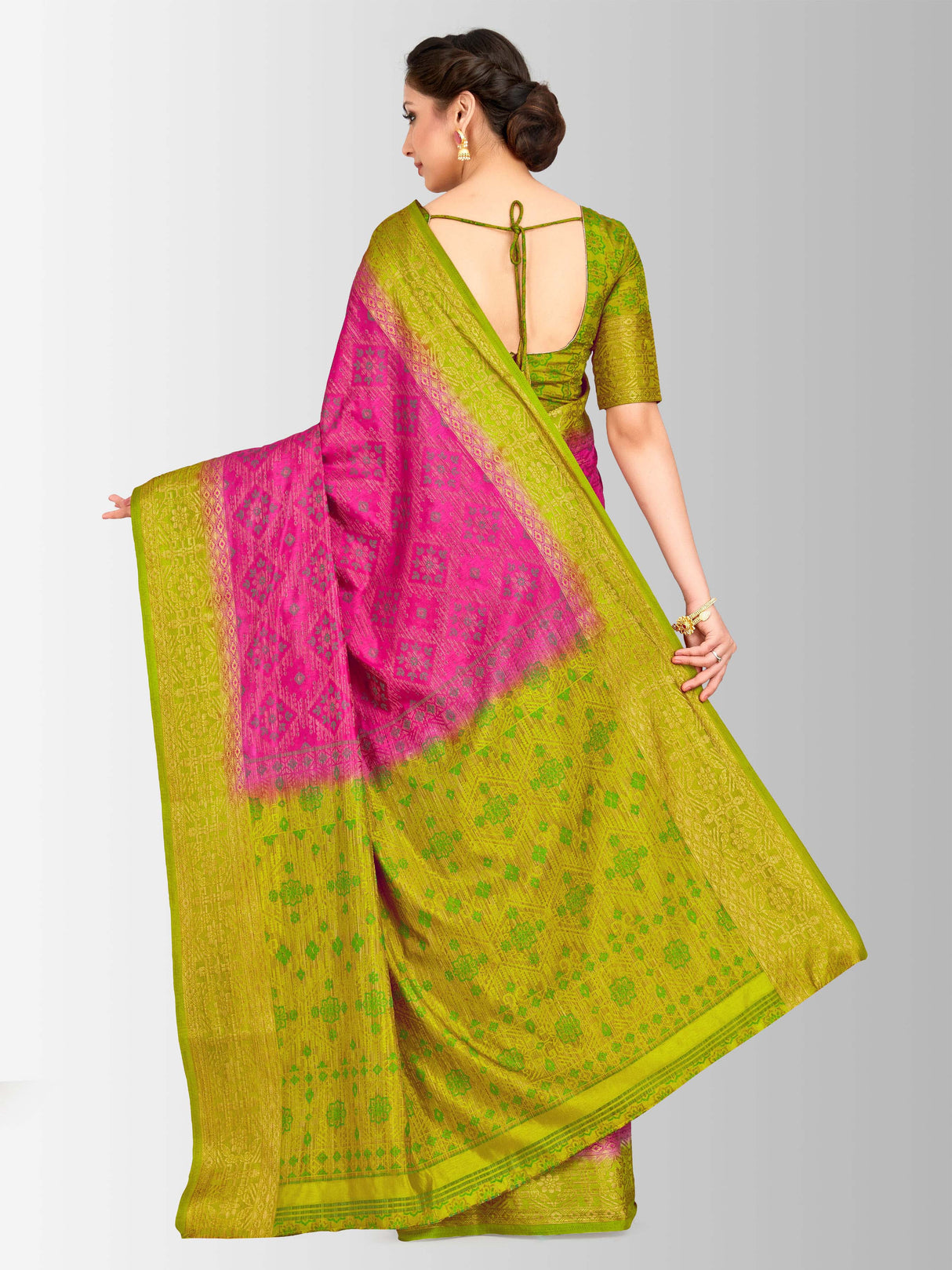 Mimosa Womens Art Silk Saree Patola Rani Color