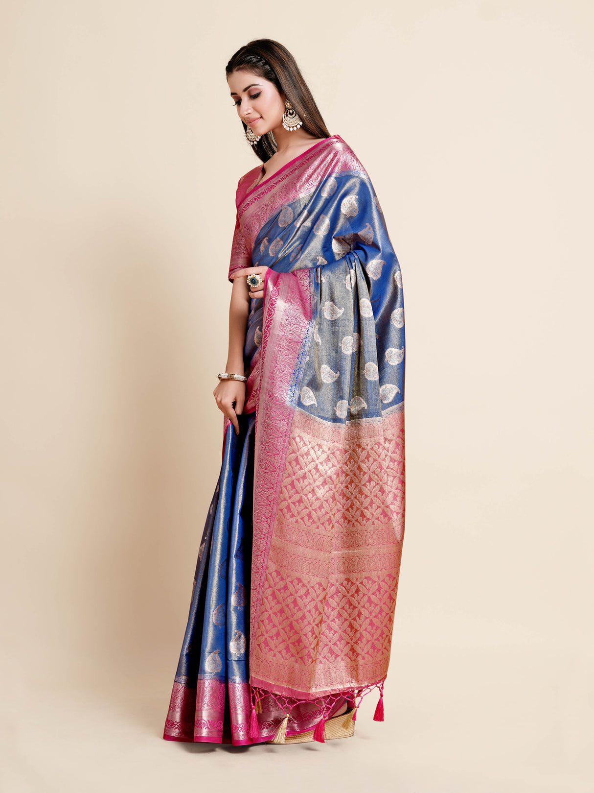 Mimosa Womens Art Silk Saree Kanjivaram Royal Blue Color