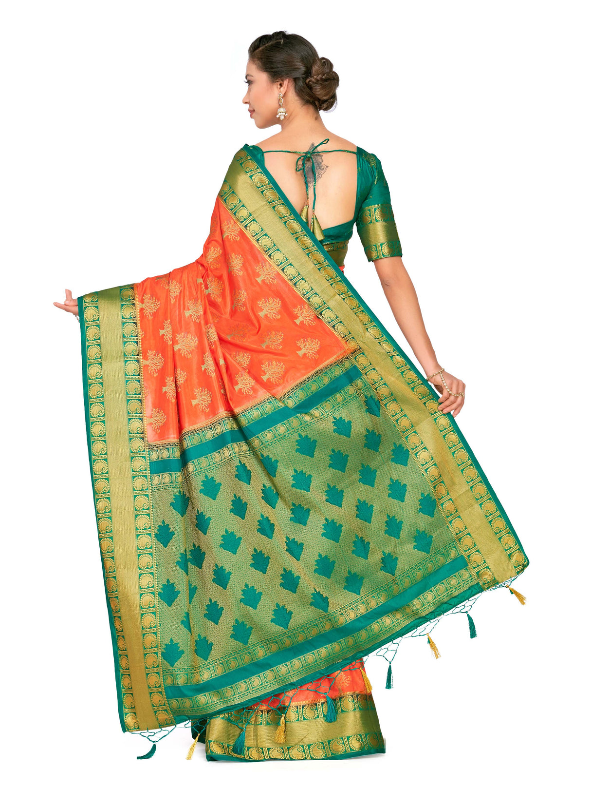 Mimosa Womens Art Silk Saree Kanjivaram Peach Color