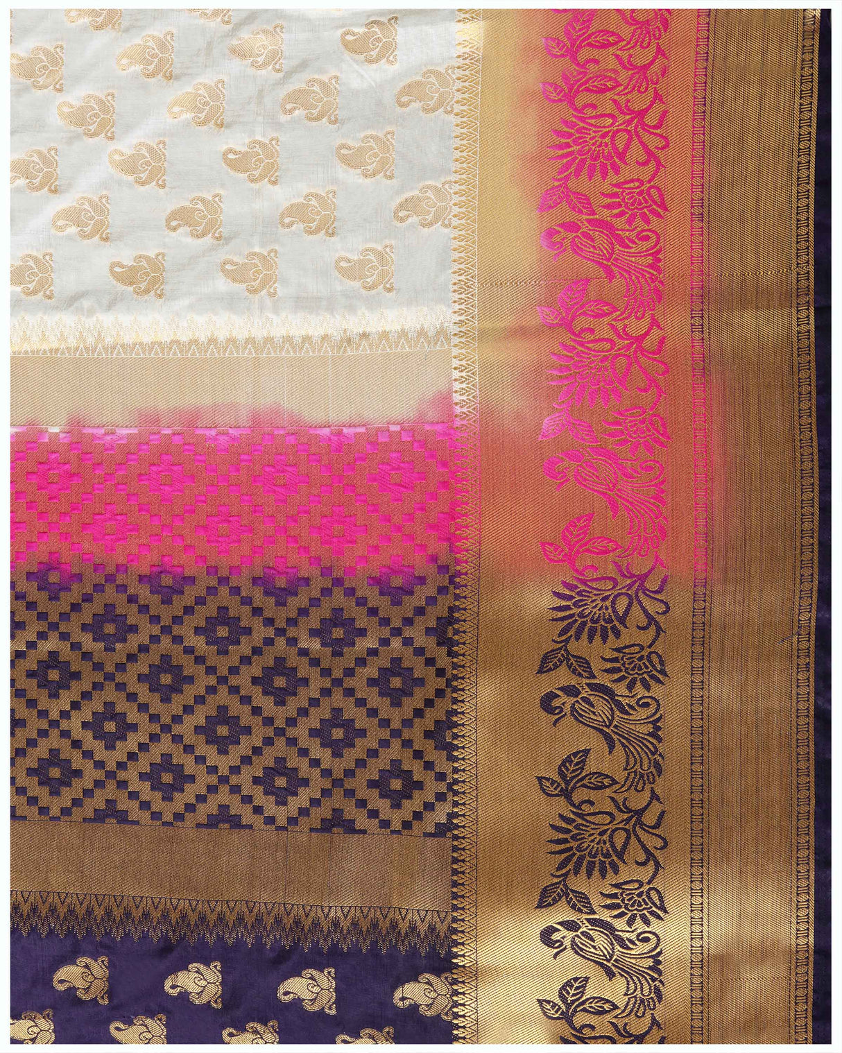 Mimosa Womens Art Silk Saree Kanjivaram Halfwhite Color