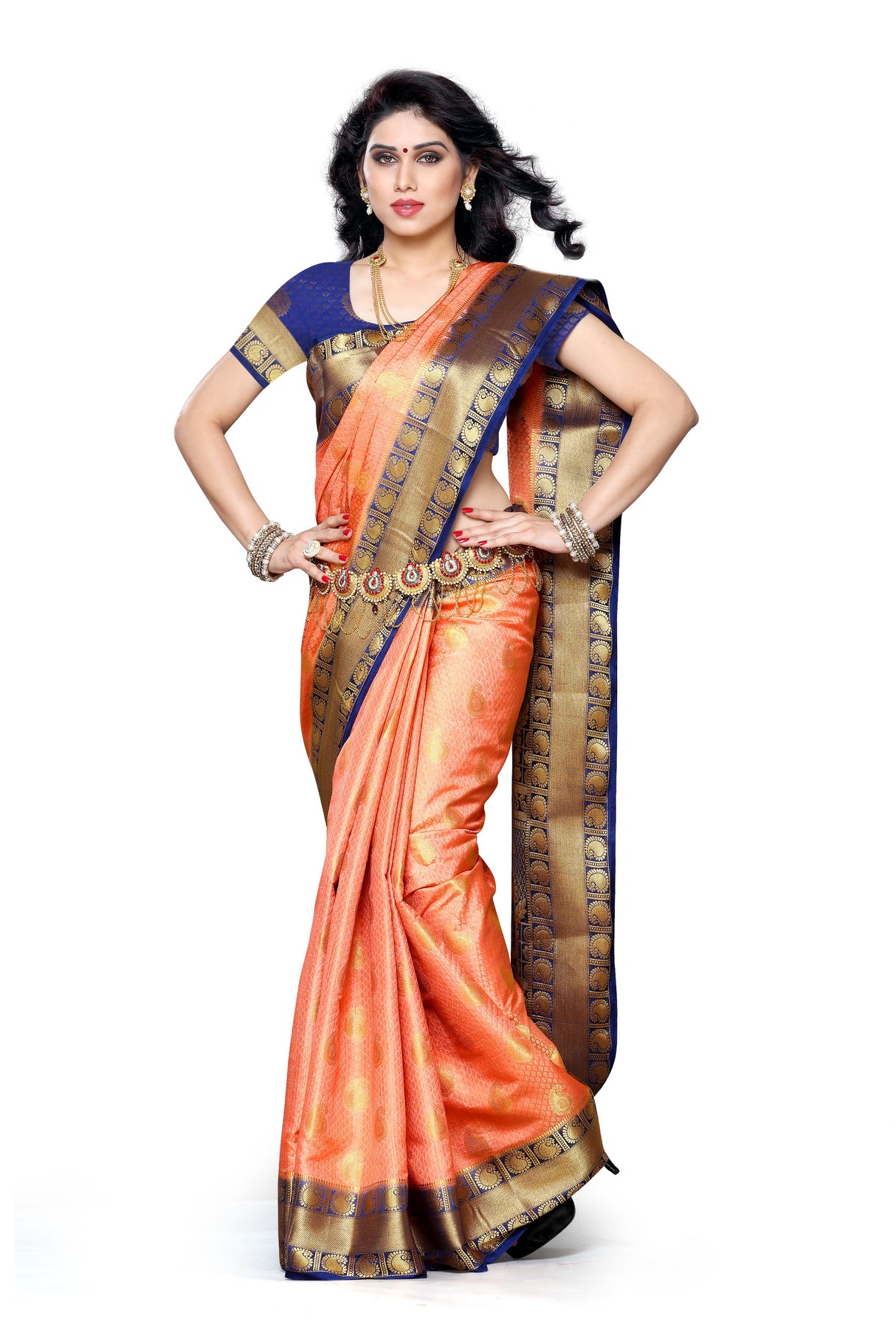 Mimosa Womens Art Silk Saree Kanjivaram Peach Color