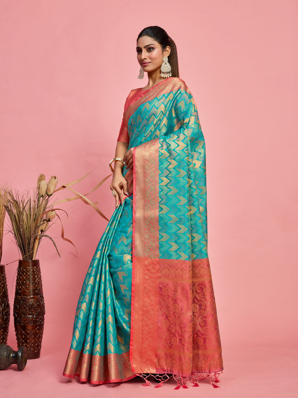 Mimosa Women's Woven Design Kanjivaram Art Silk Saree With Blouse Piece : SA00001227SFFREE