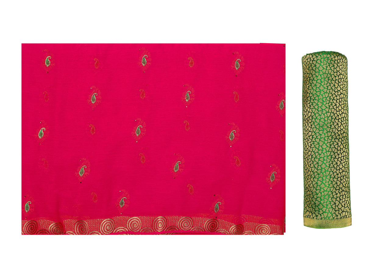 Mimosa Womens Chiffon Saree Banarasi Strawberry Color