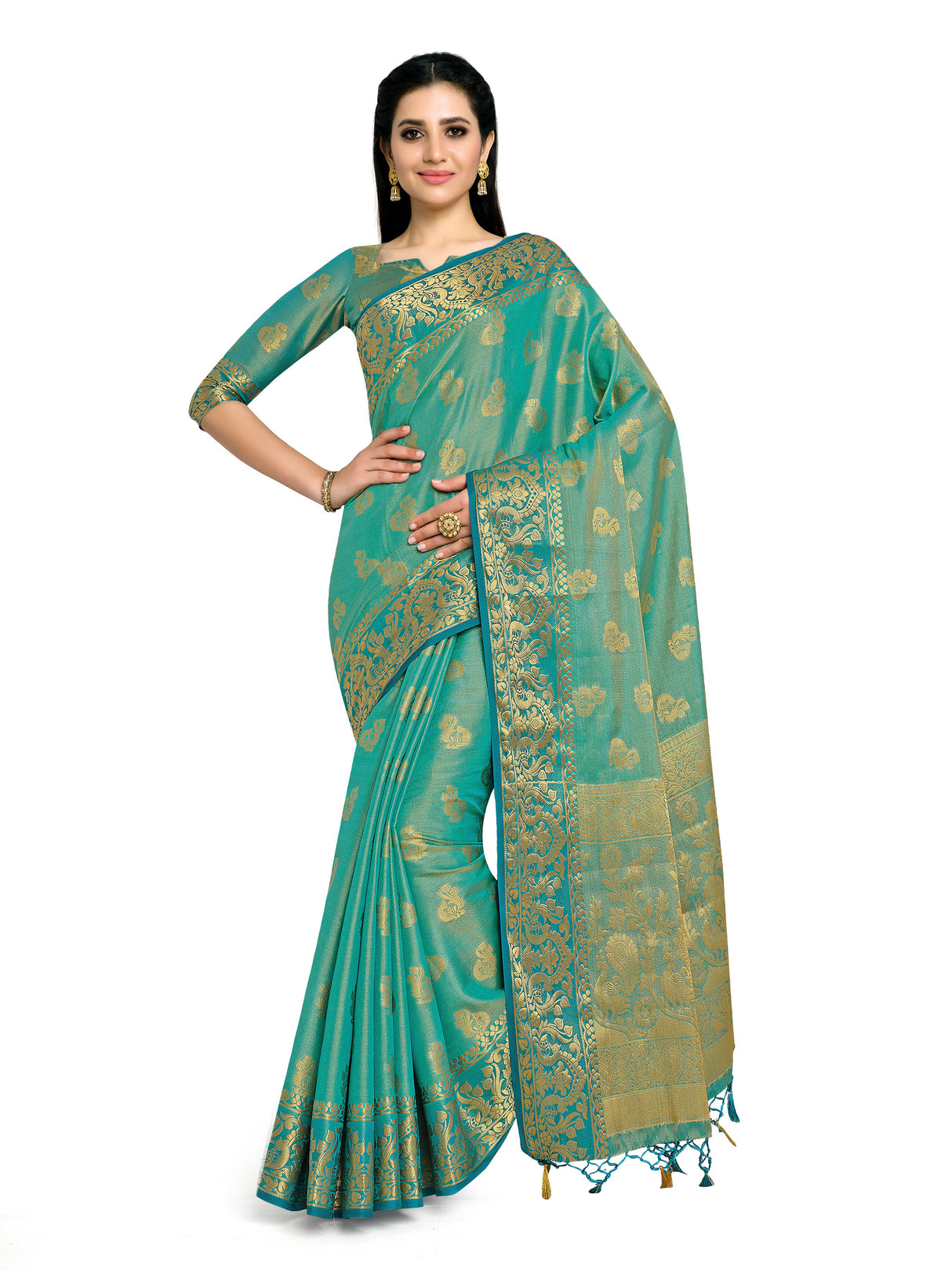 Mimosa Womens Art Silk Saree Kanjivaram Saffire Color