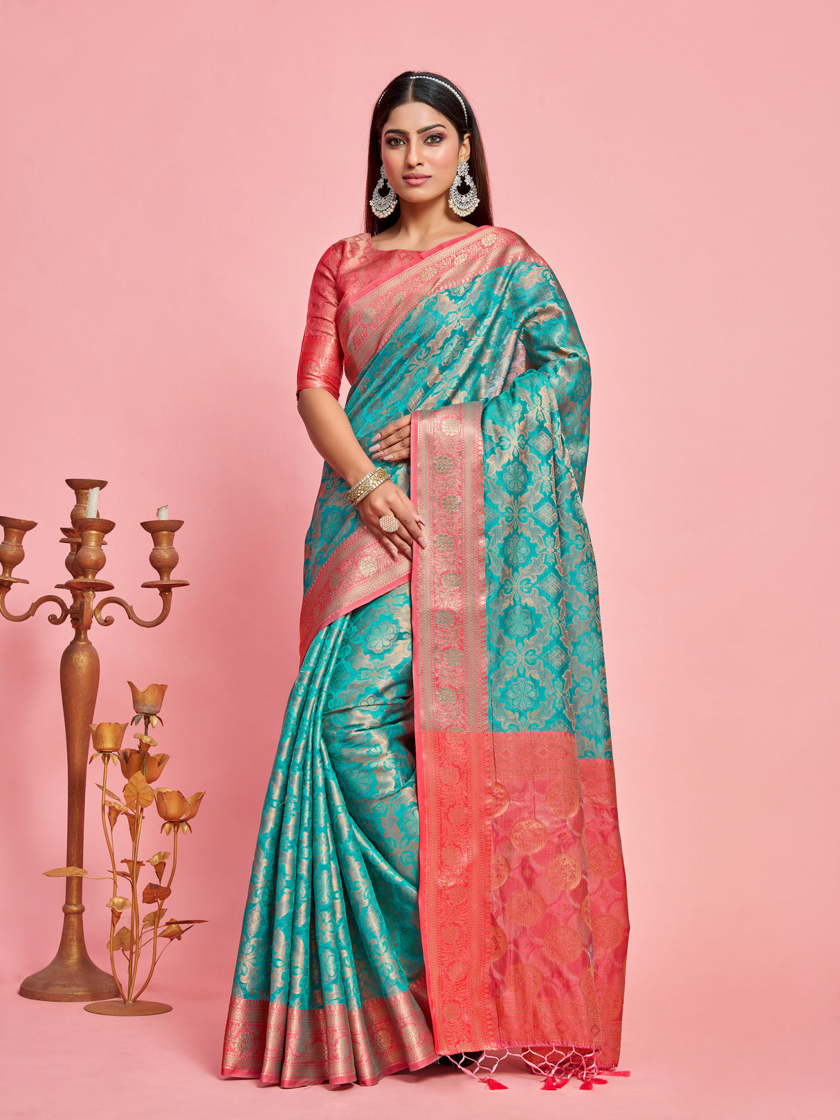 Mimosa Women's Woven Design Kanjivaram Art Silk Saree With Blouse Piece : SA00001230SFFREE