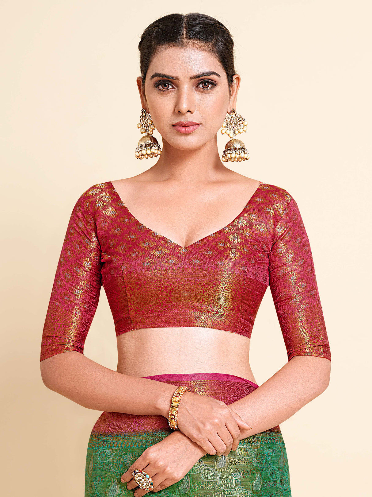 Mimosa Womens Art Silk Saree Kanjivaram Rama Color