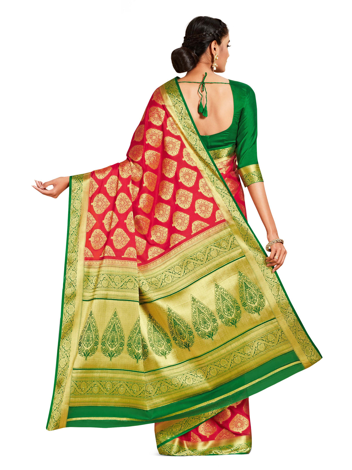 Mimosa Womens Crepe Saree Mysore Silk Red Color