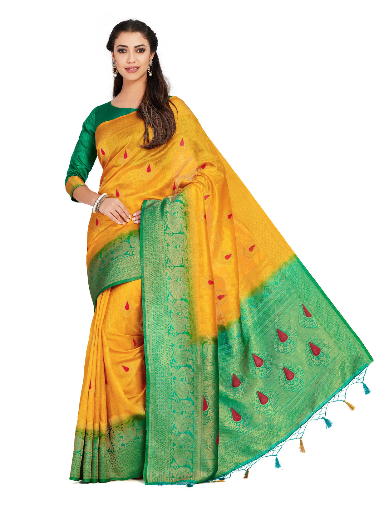 Mimosa Womens Art Silk Saree Kanjivaram Gold Color