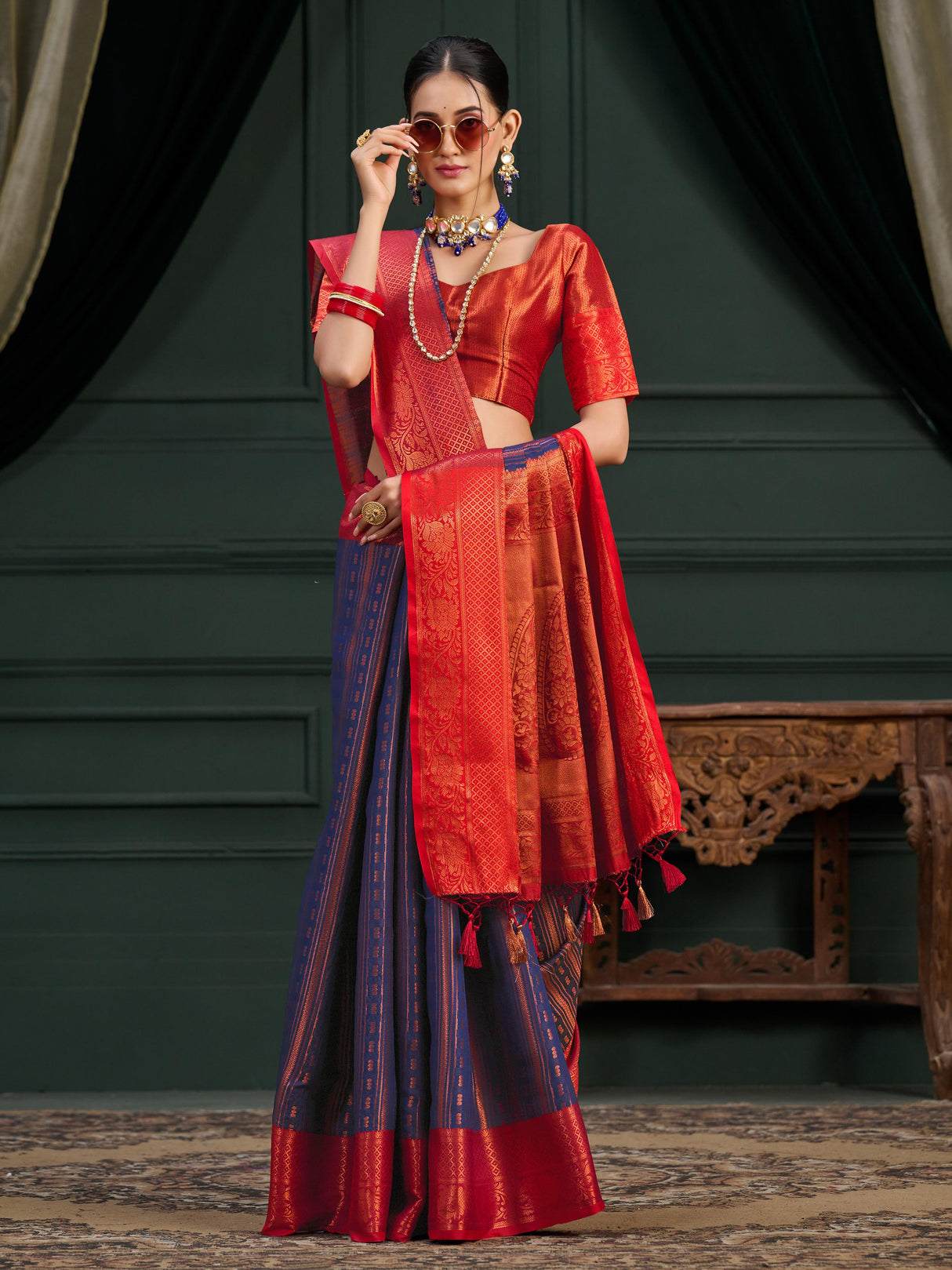 Mimosa Women's Woven Design Kanjivaram Art Silk Saree With Blouse Piece : SA0000914NV