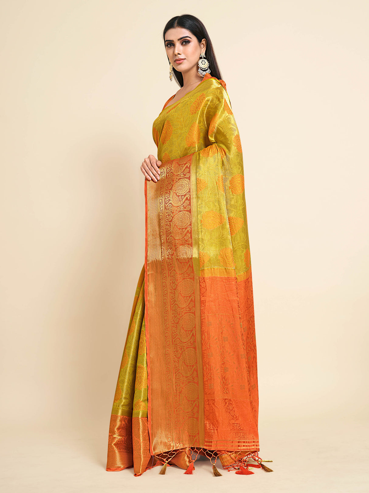 Mimosa Womens Art Silk Saree Kanjivaram Yellow Color