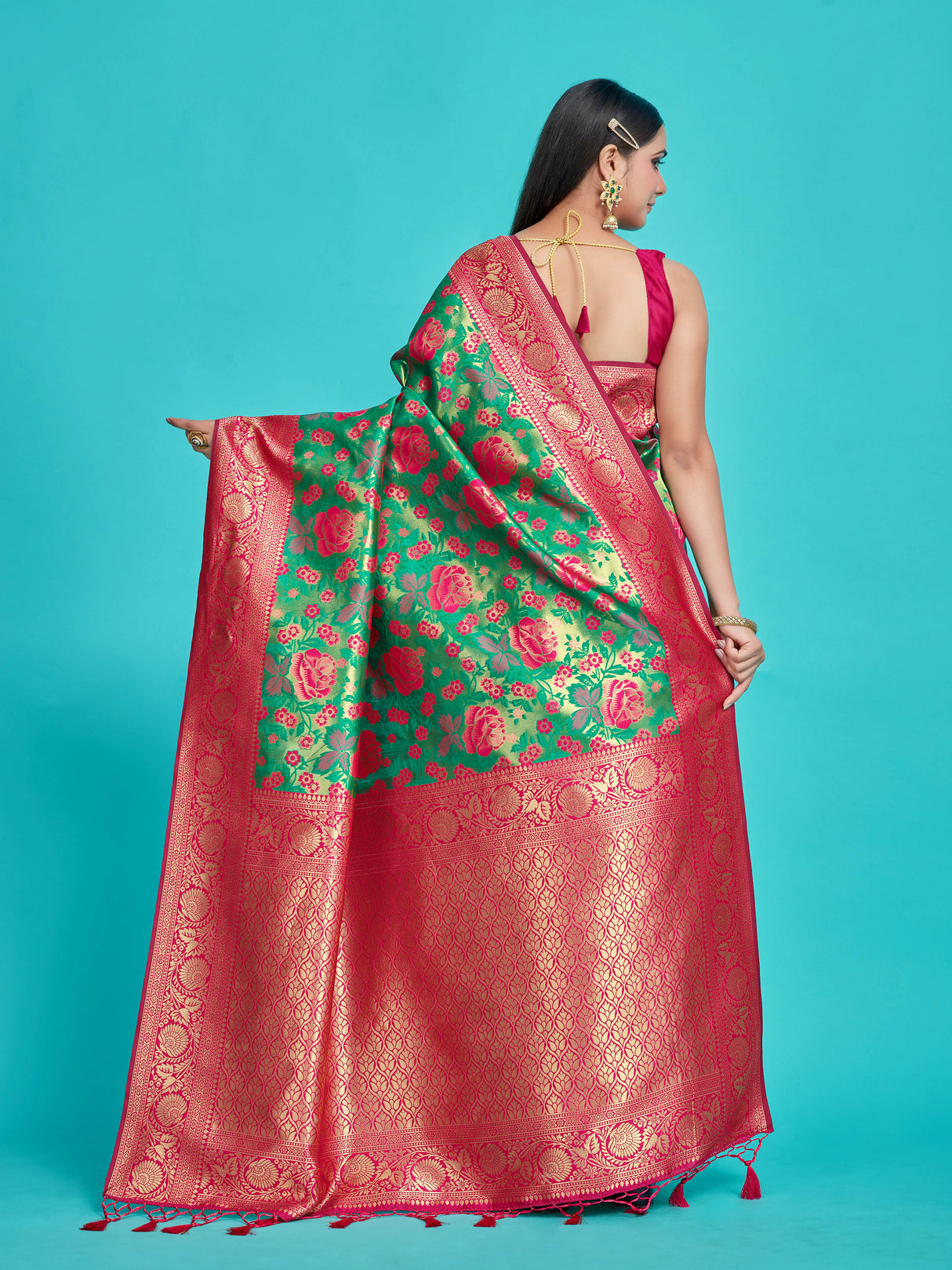 Mimosa Women's Woven Design Kanjivaram Style Art Silk Saree With Blouse Piece : SA00001335GRNFREE