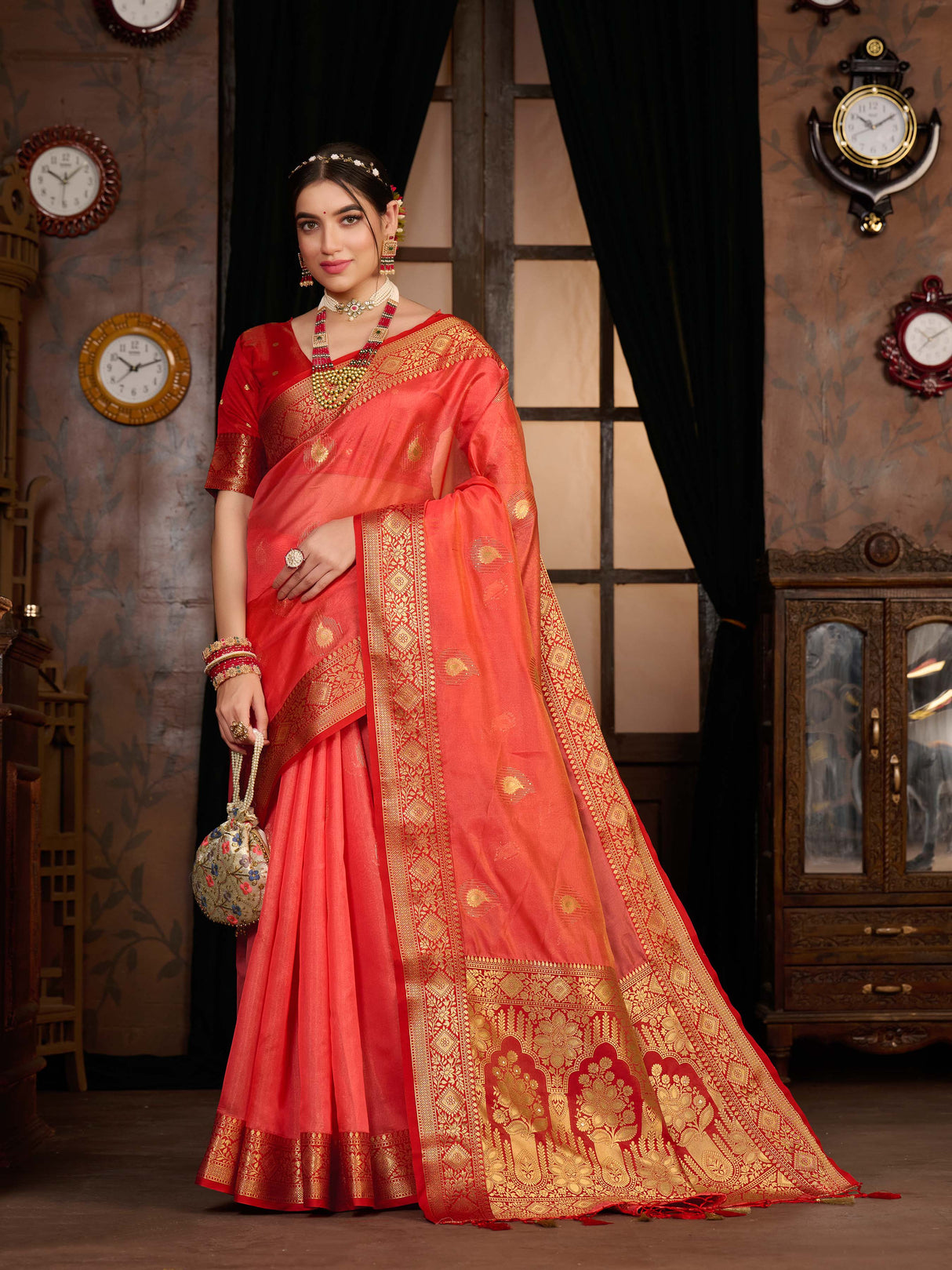 Mimosa Women's Woven Design Kanjivaram Art Silk Saree With Blouse Piece : SA0000944ST