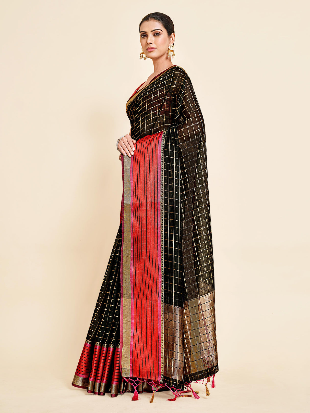 Mimosa Womens Art Silk Saree Banarasi style Black Color