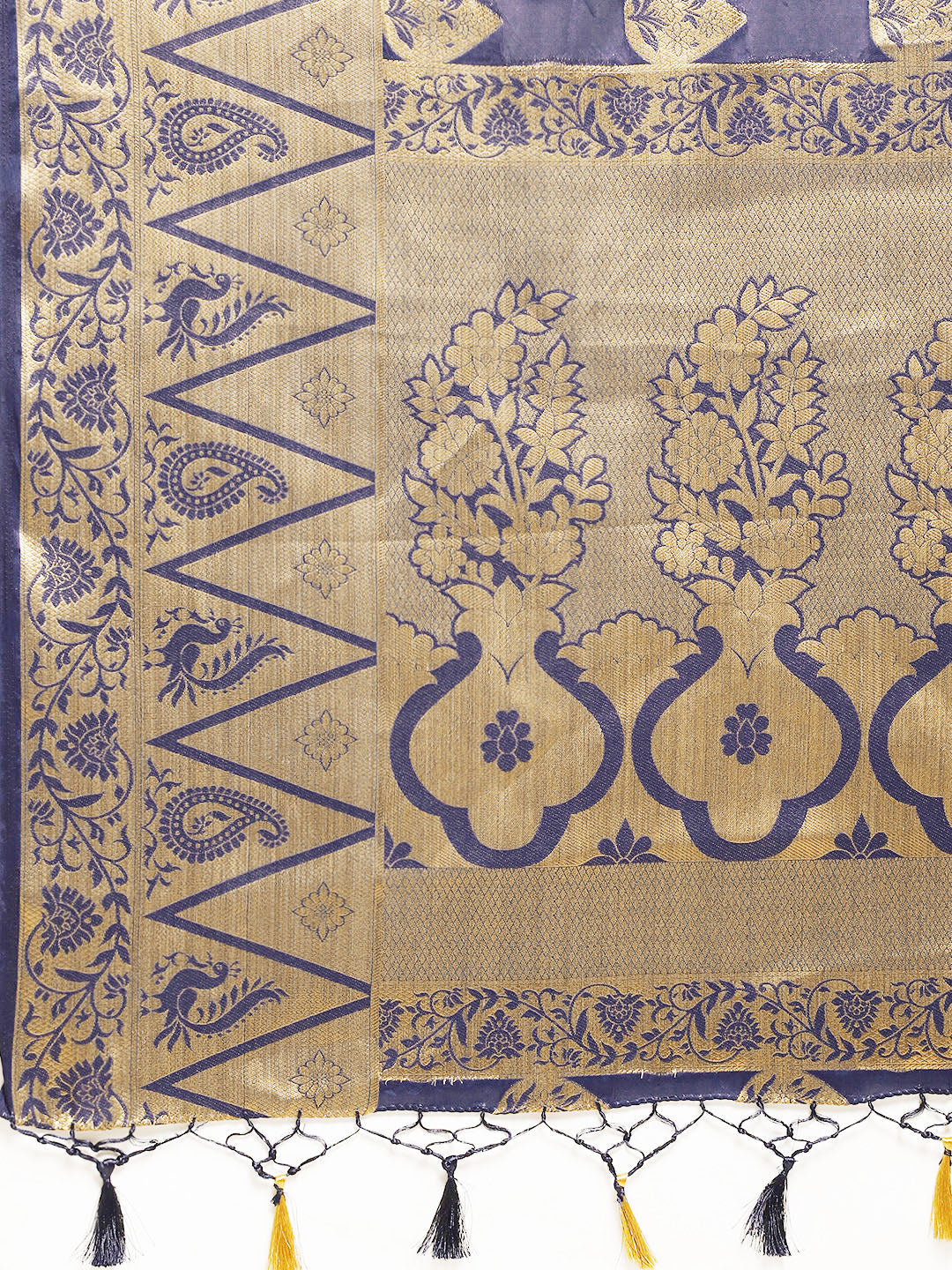 Mimosa Womens Crepe Saree Mysore Silk Navy Blue Color