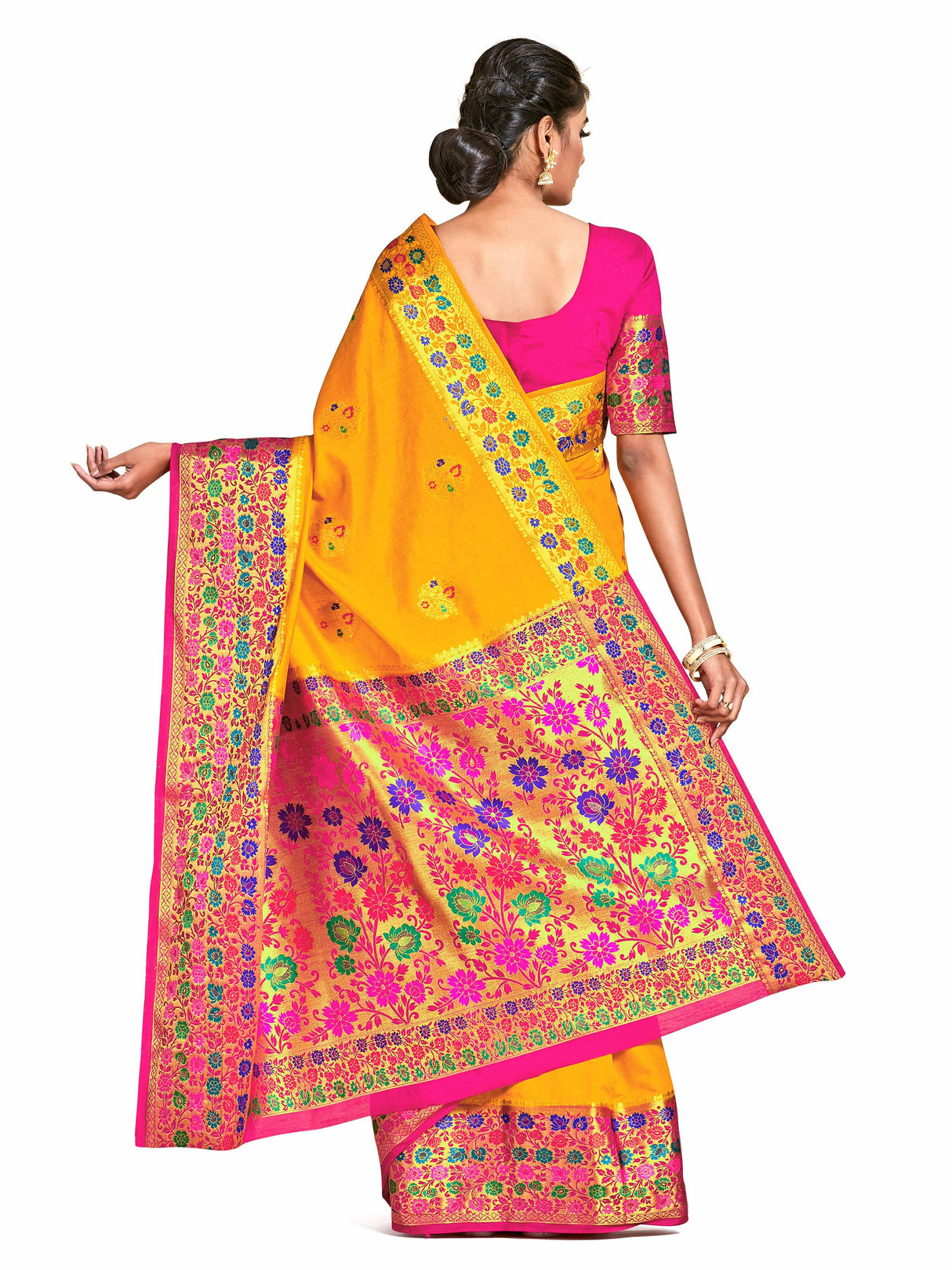 Mimosa Womens Art Silk Saree Dharmavaram Gold Color