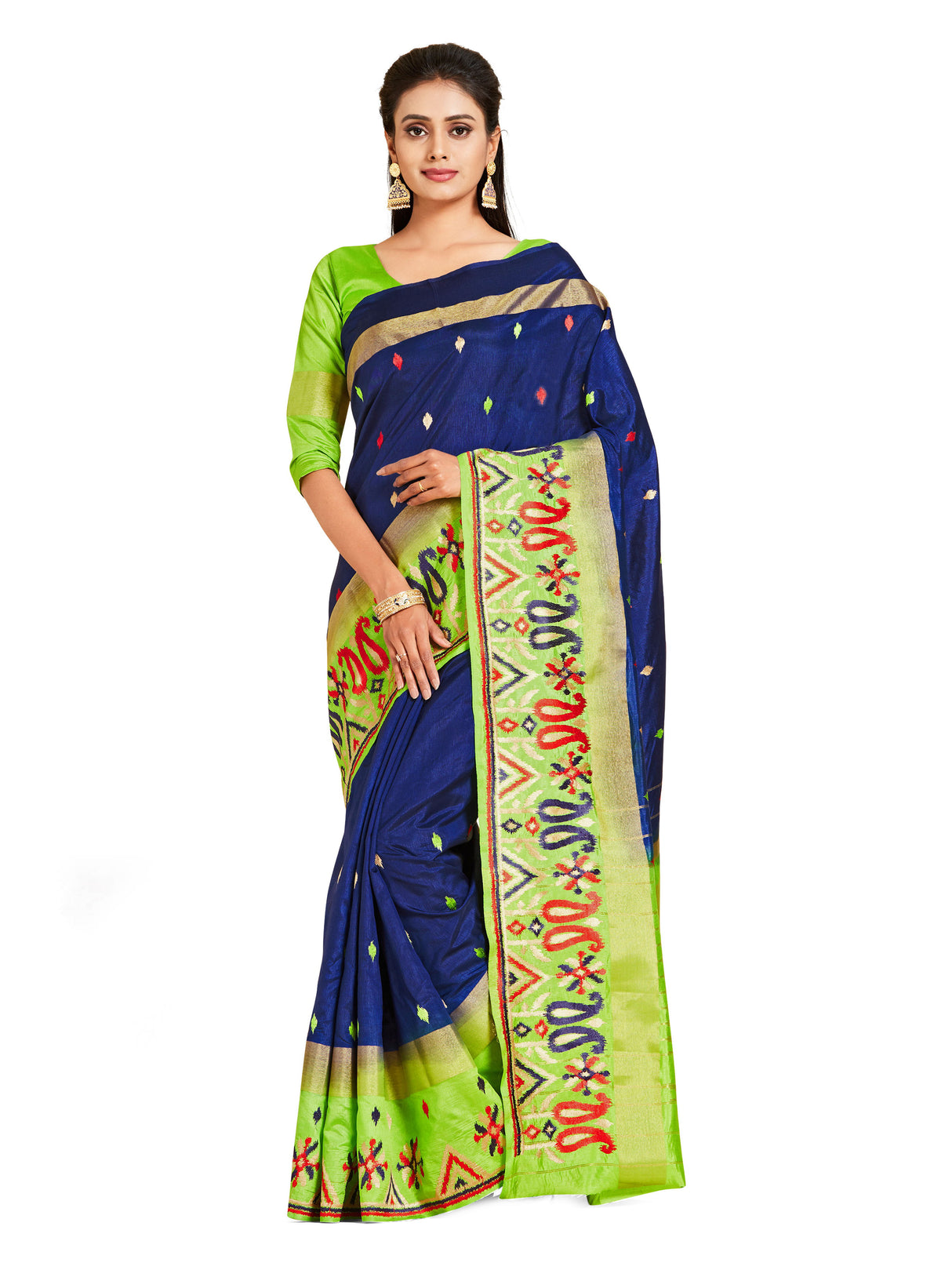 Mimosa Womens Art Silk Saree Kanjivaram style Navy Blue Color