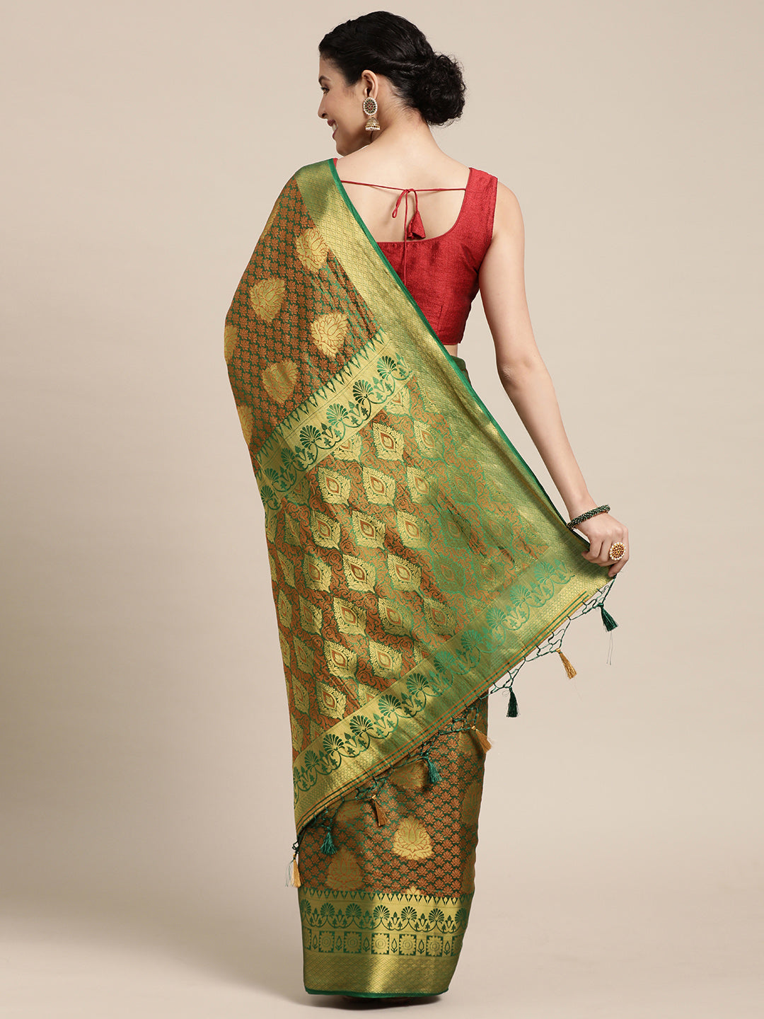 Mimosa Womens Art Silk Saree Kanjivaram Green Color