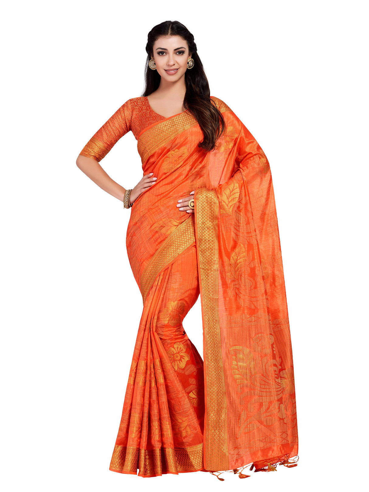 Mimosa Womens Art Silk Saree Kanjivaram Peach Color
