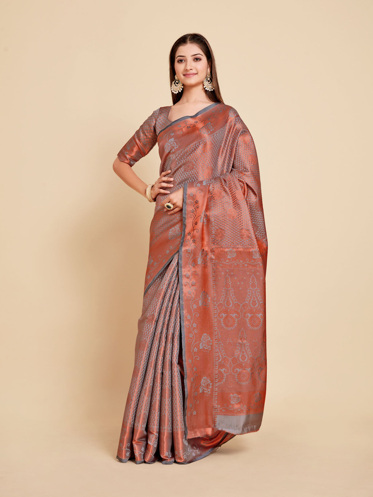 Mimosa Womens Art Silk Saree Kanjivaram Grey Color
