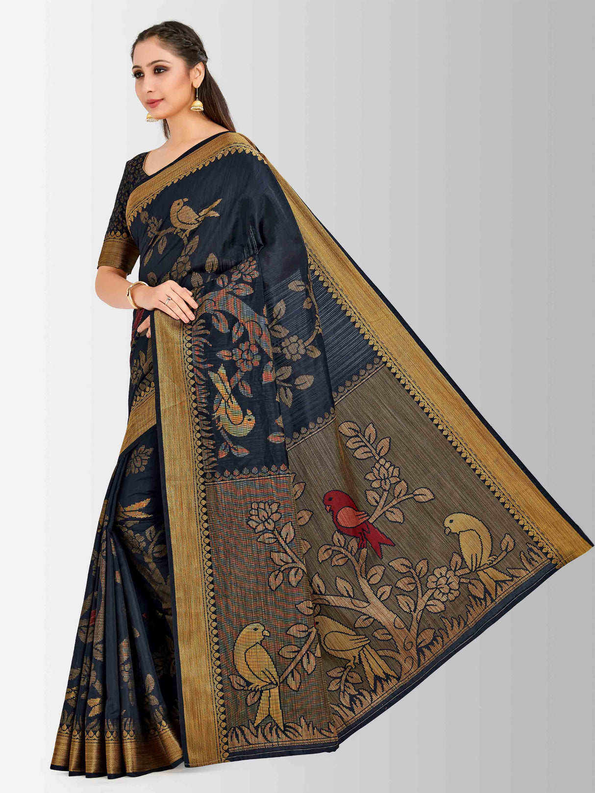 Mimosa Womens Art Silk Saree Kanjivaram Black Color