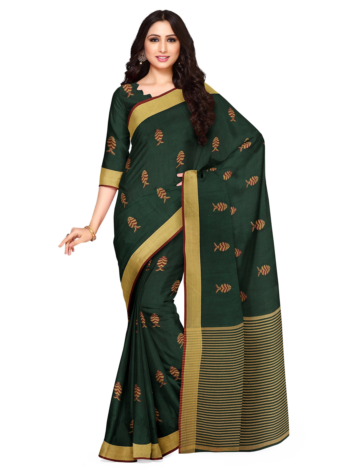 Mimosa Womens Art Silk Saree Kanjivaram style BGreen Color