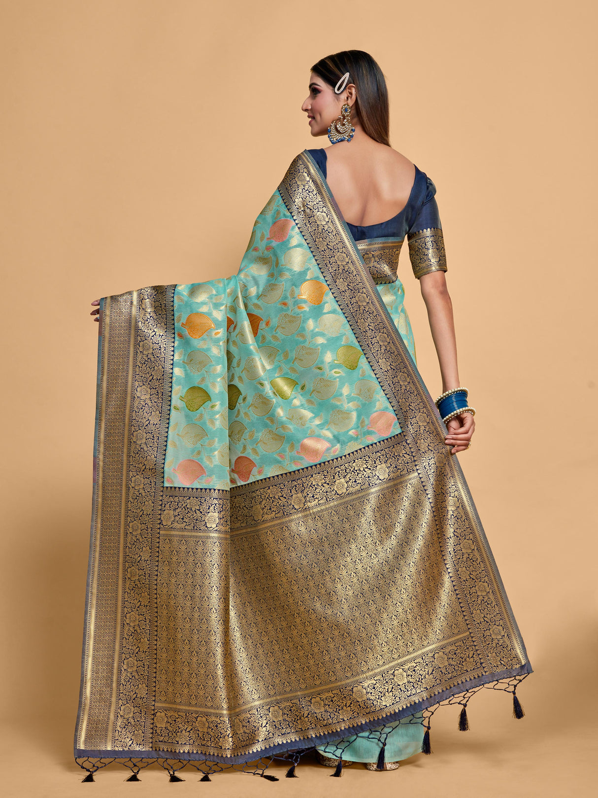 Mimosa Women's Woven Design Kanjivaram Linen Saree With Blouse Piece : SA00001236SFFREE